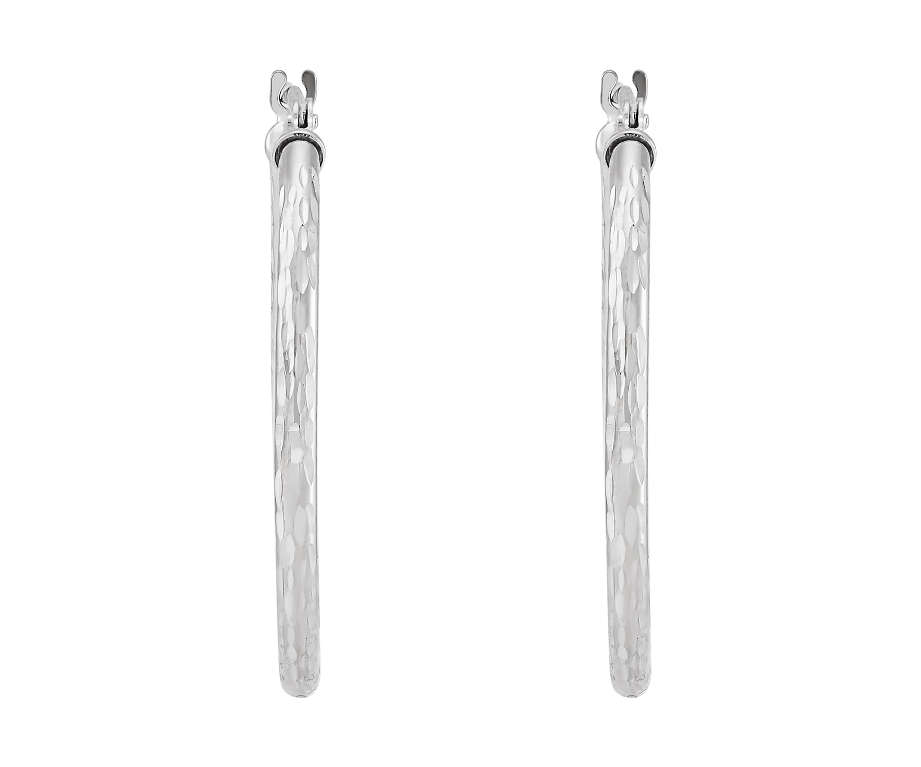Diamond Cut Hoop Earrings in 14K White Gold