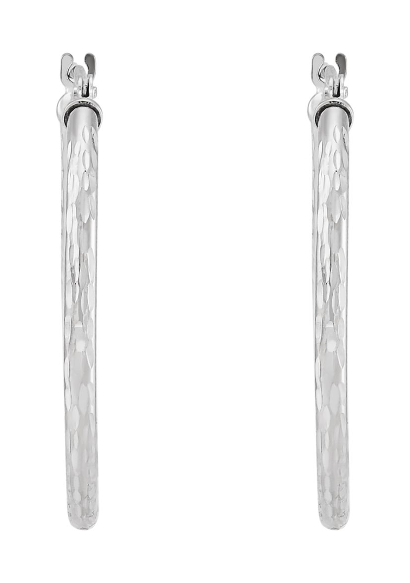 Diamond Cut Hoop Earrings in 14K White Gold