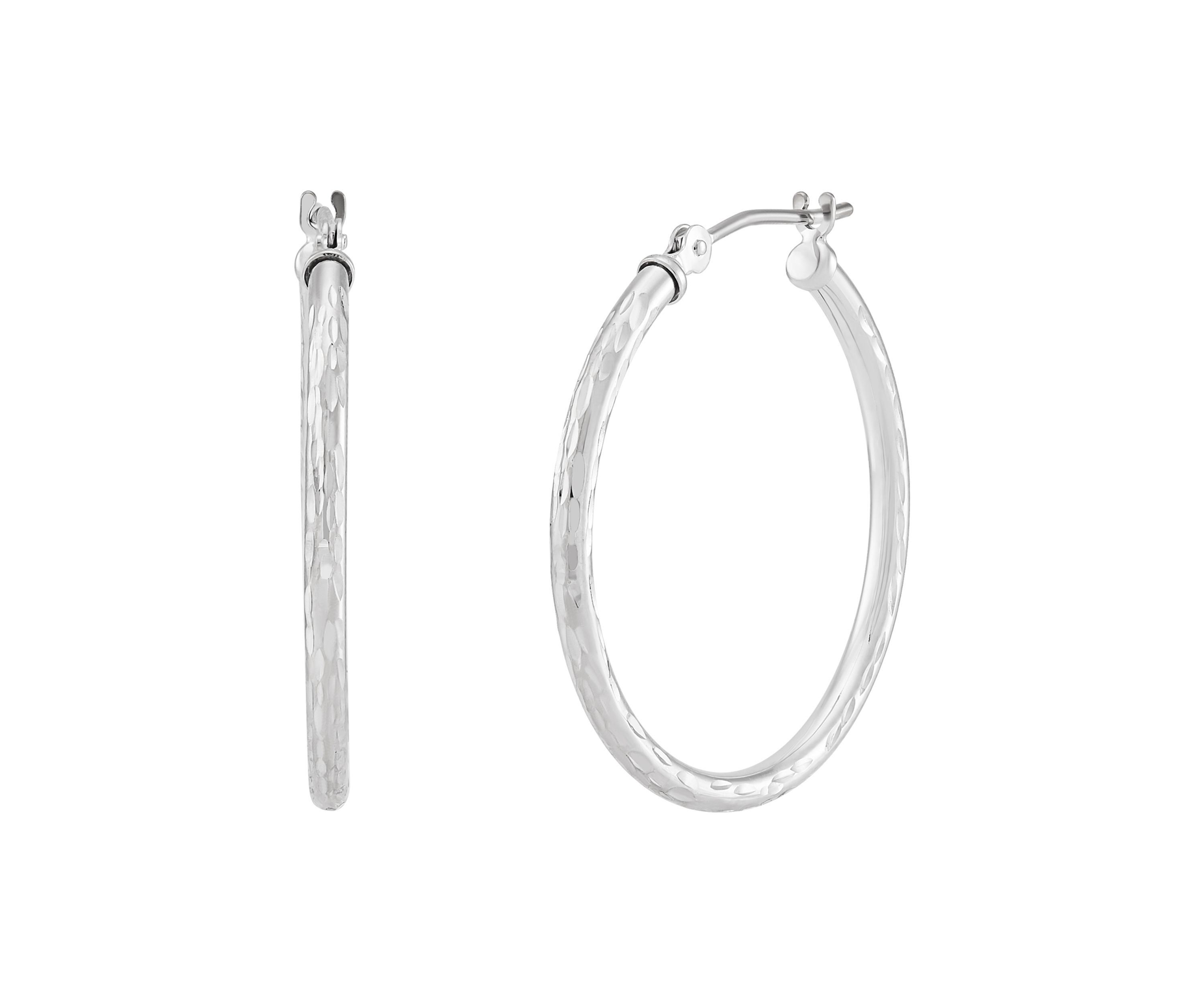 Diamond Cut Hoop Earrings in 14K White Gold