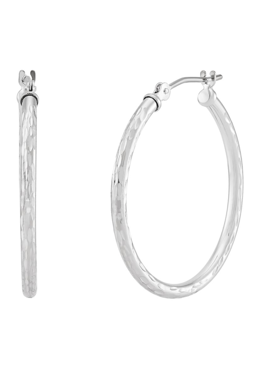 Diamond Cut Hoop Earrings in 14K White Gold