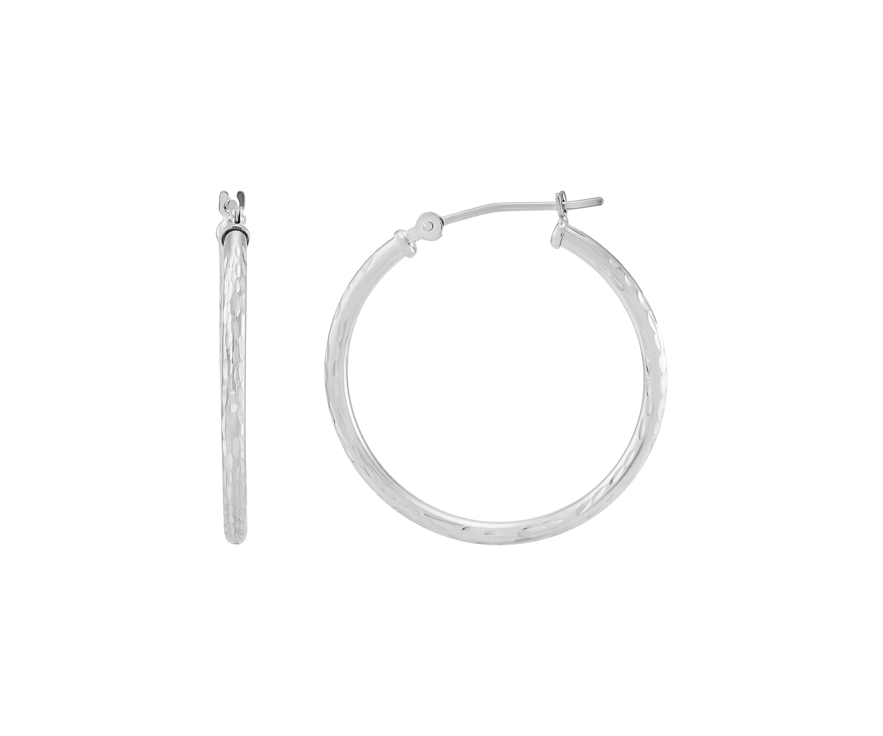 Diamond Cut Hoop Earrings in 14K White Gold