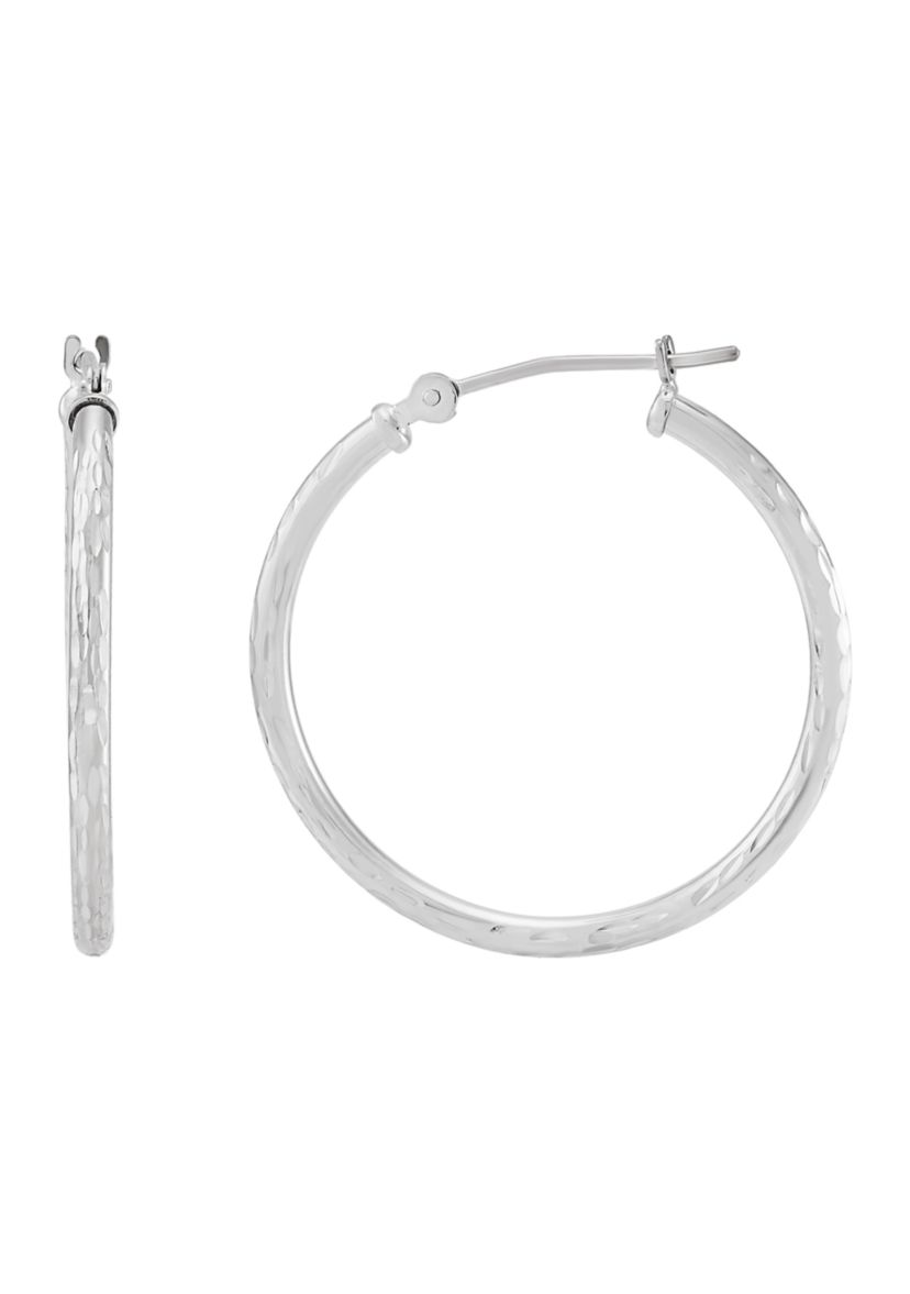 Diamond Cut Hoop Earrings in 14K White Gold