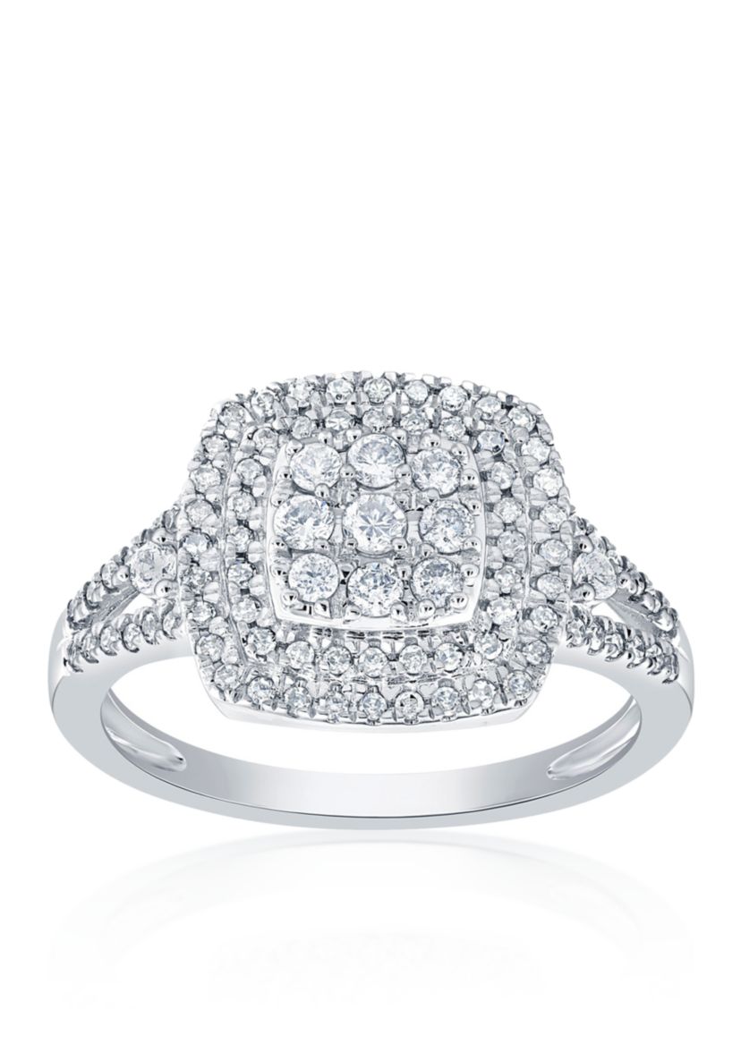 0.60 ct. t.w. Diamond Square Cluster Ring in 14K White Gold