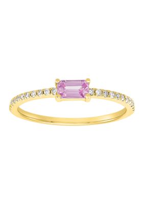 Belk & Co Diamond and Pink Sapphire Ring in 14K Yellow Gold, 7