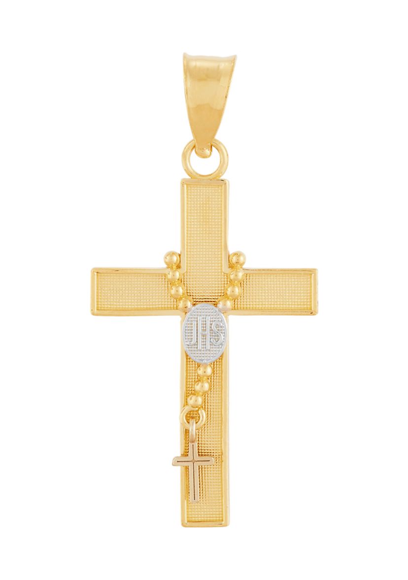 Rosary Cross Pendant in 14K Yellow and White Gold
