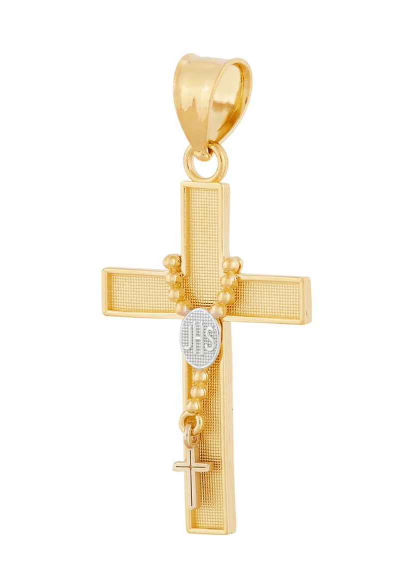 Rosary Cross Pendant in 14K Yellow and White Gold