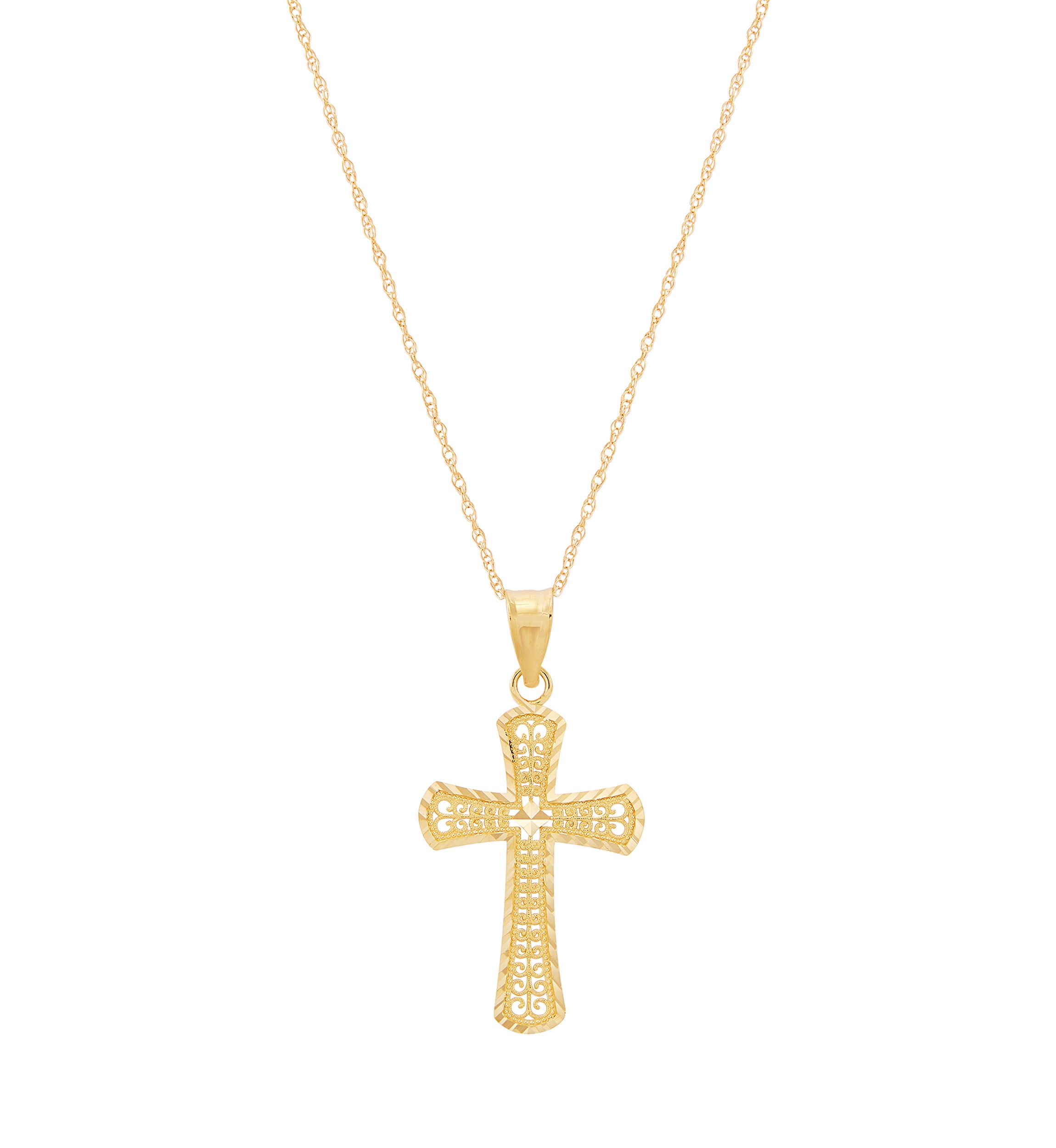 Swirl Cross Pendant with 18 Chain in 10K Yellow Gold