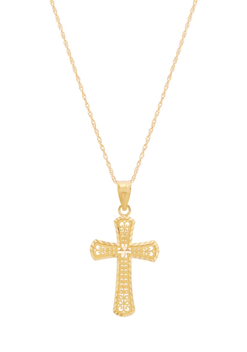 Swirl Cross Pendant with 18 Chain in 10K Yellow Gold