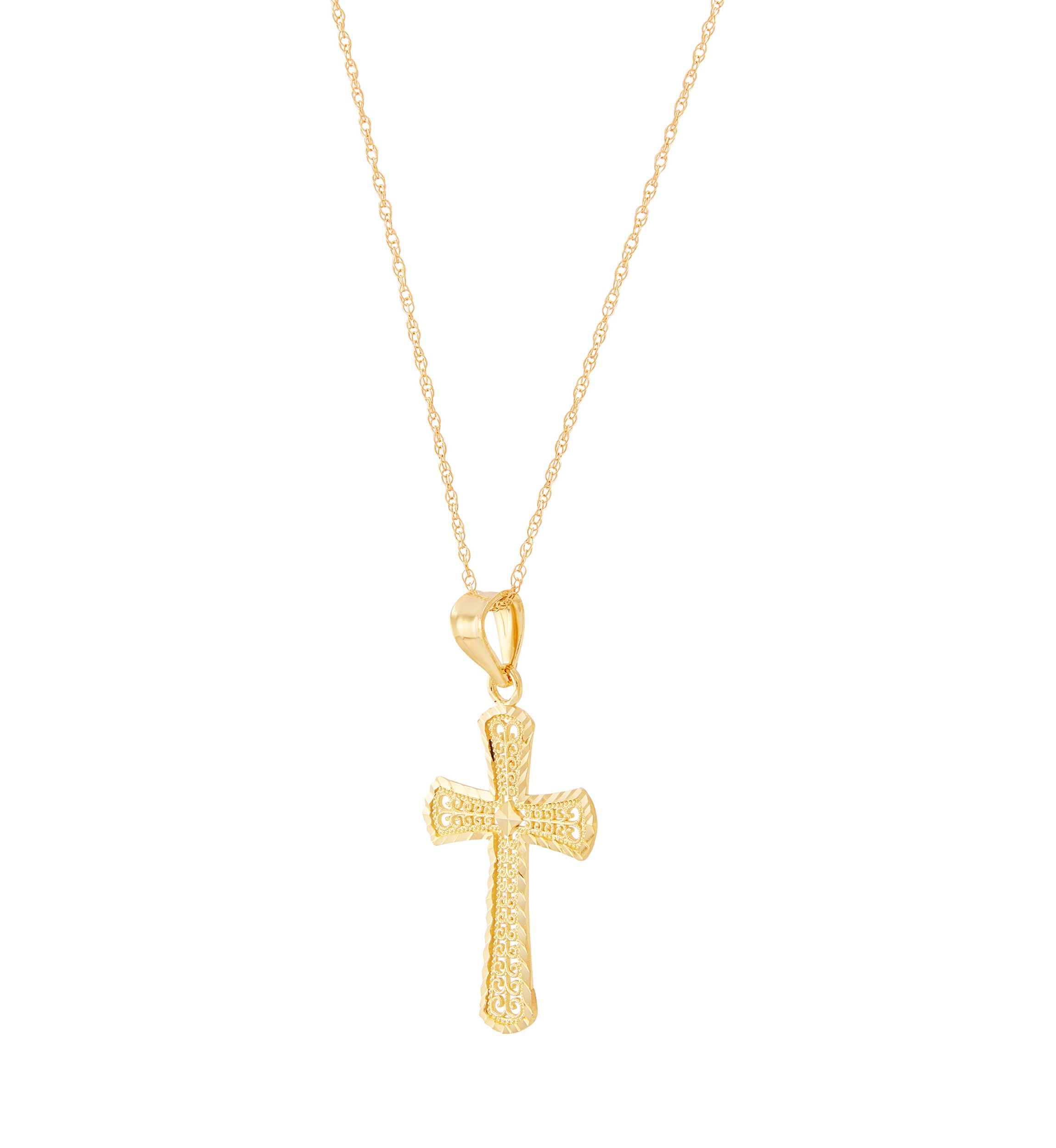 Swirl Cross Pendant with 18 Chain in 10K Yellow Gold