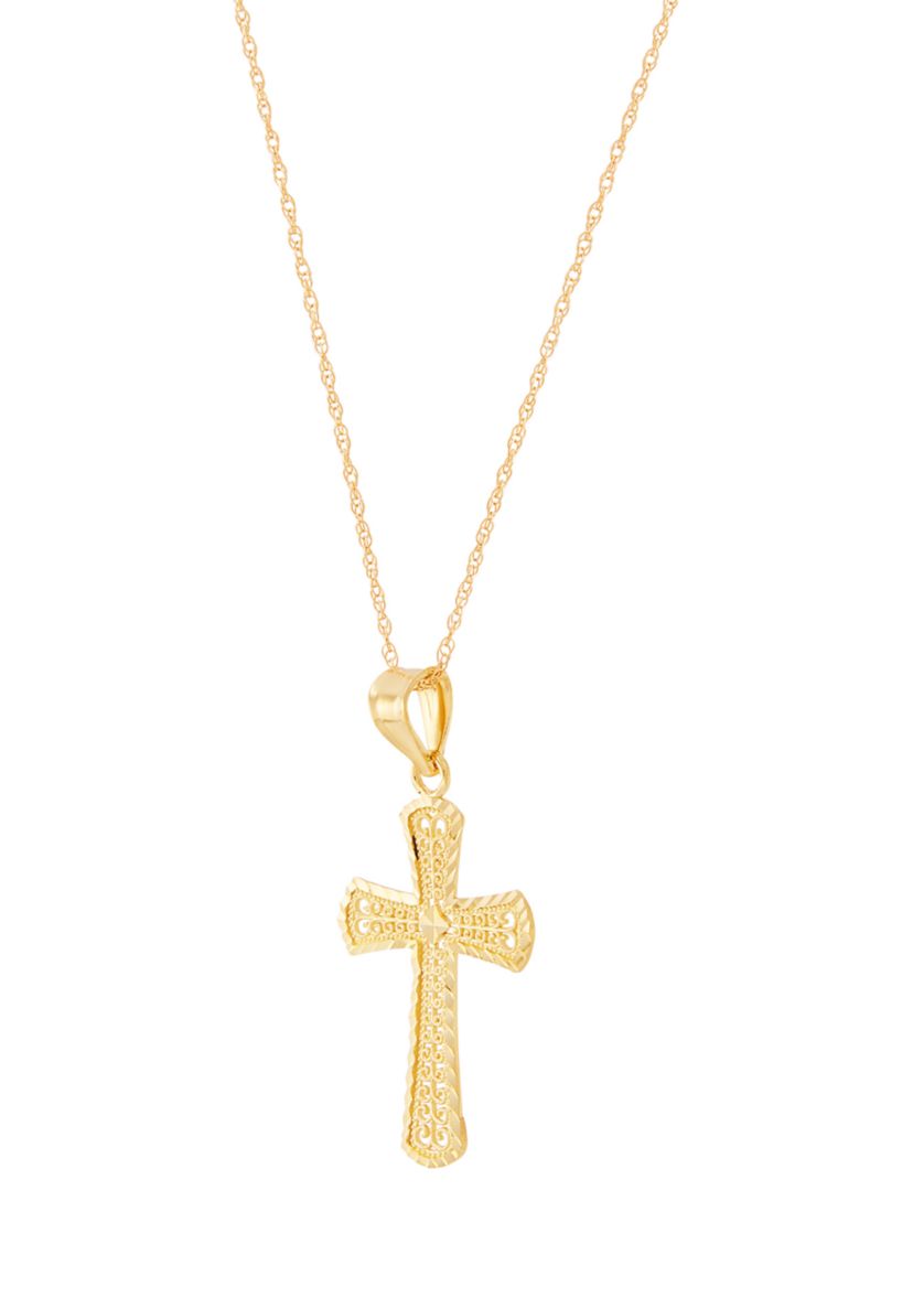 Swirl Cross Pendant with 18 Chain in 10K Yellow Gold