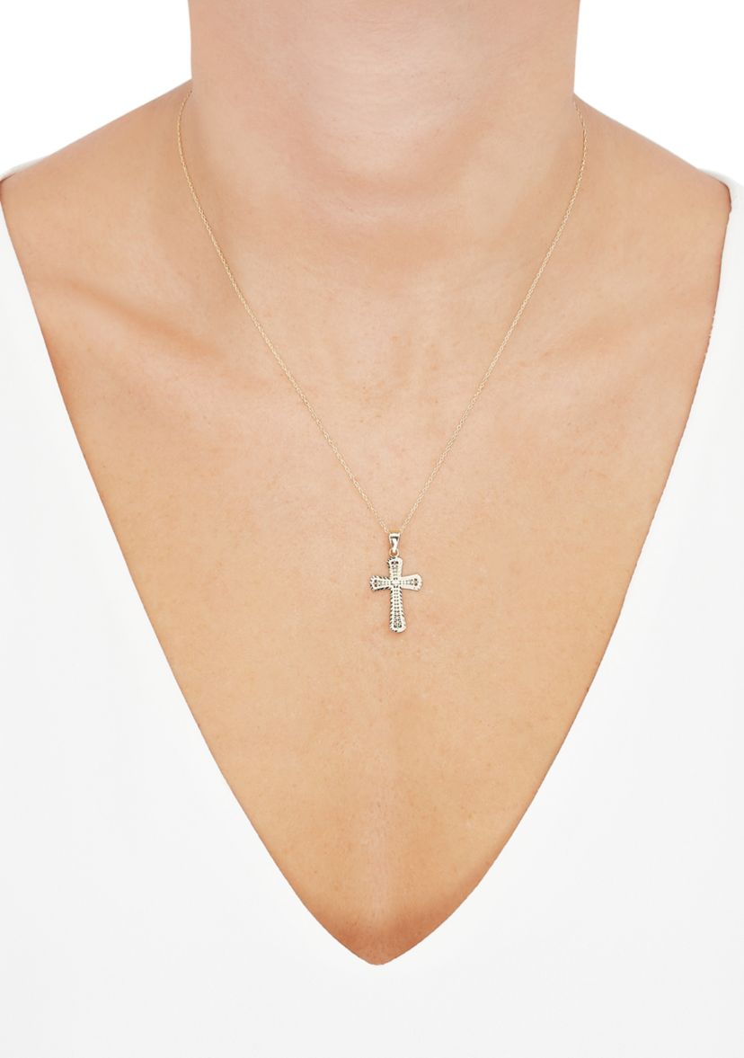 Swirl Cross Pendant with 18 Chain in 10K Yellow Gold