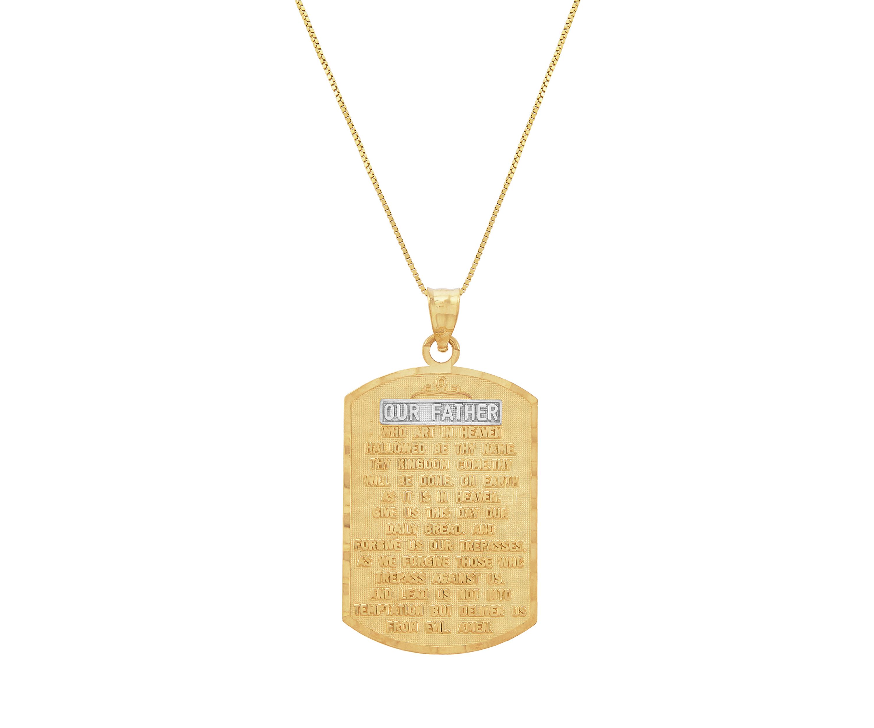 Our Father Prayer Pendant with 18" Box Chain in 10K Yellow Gold