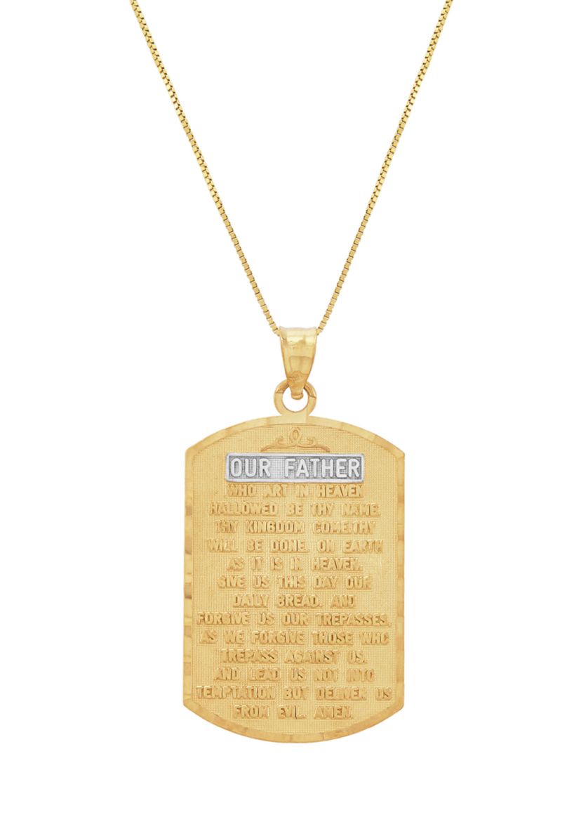 Our Father Prayer Pendant with 18" Box Chain in 10K Yellow Gold