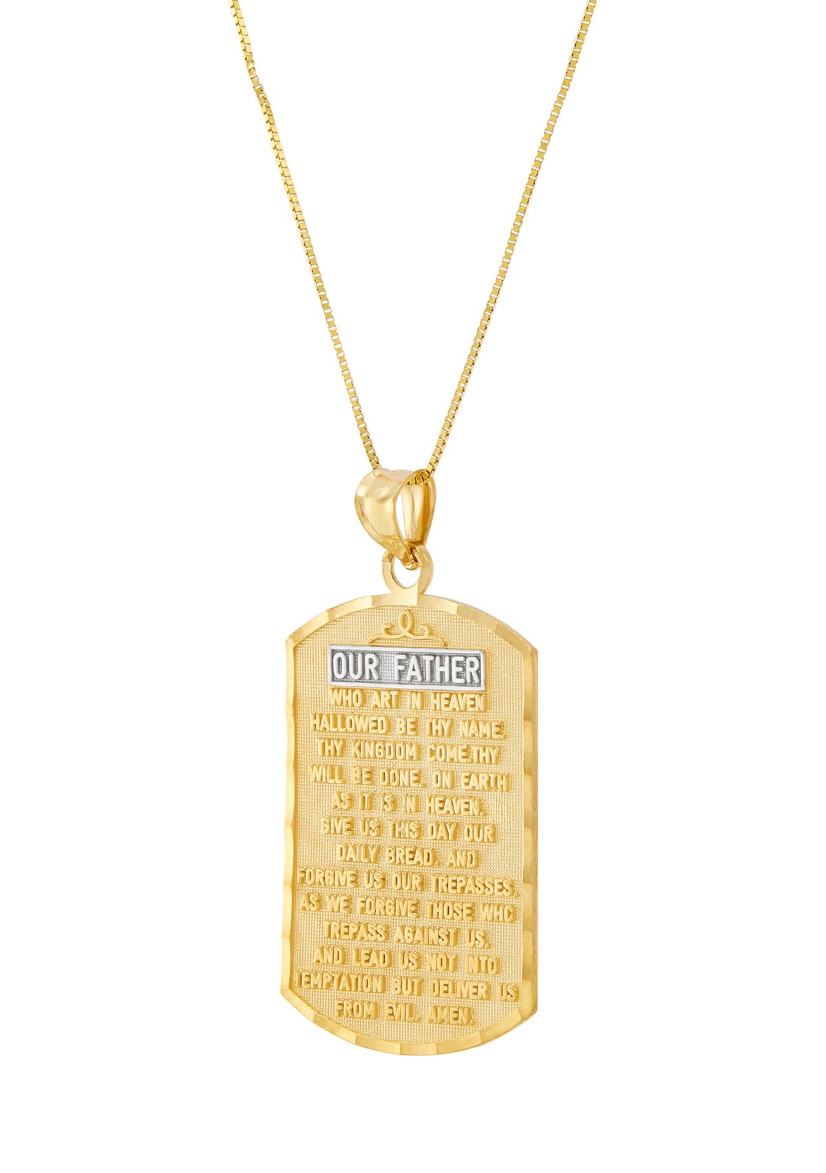 Our Father Prayer Pendant with 18" Box Chain in 10K Yellow Gold