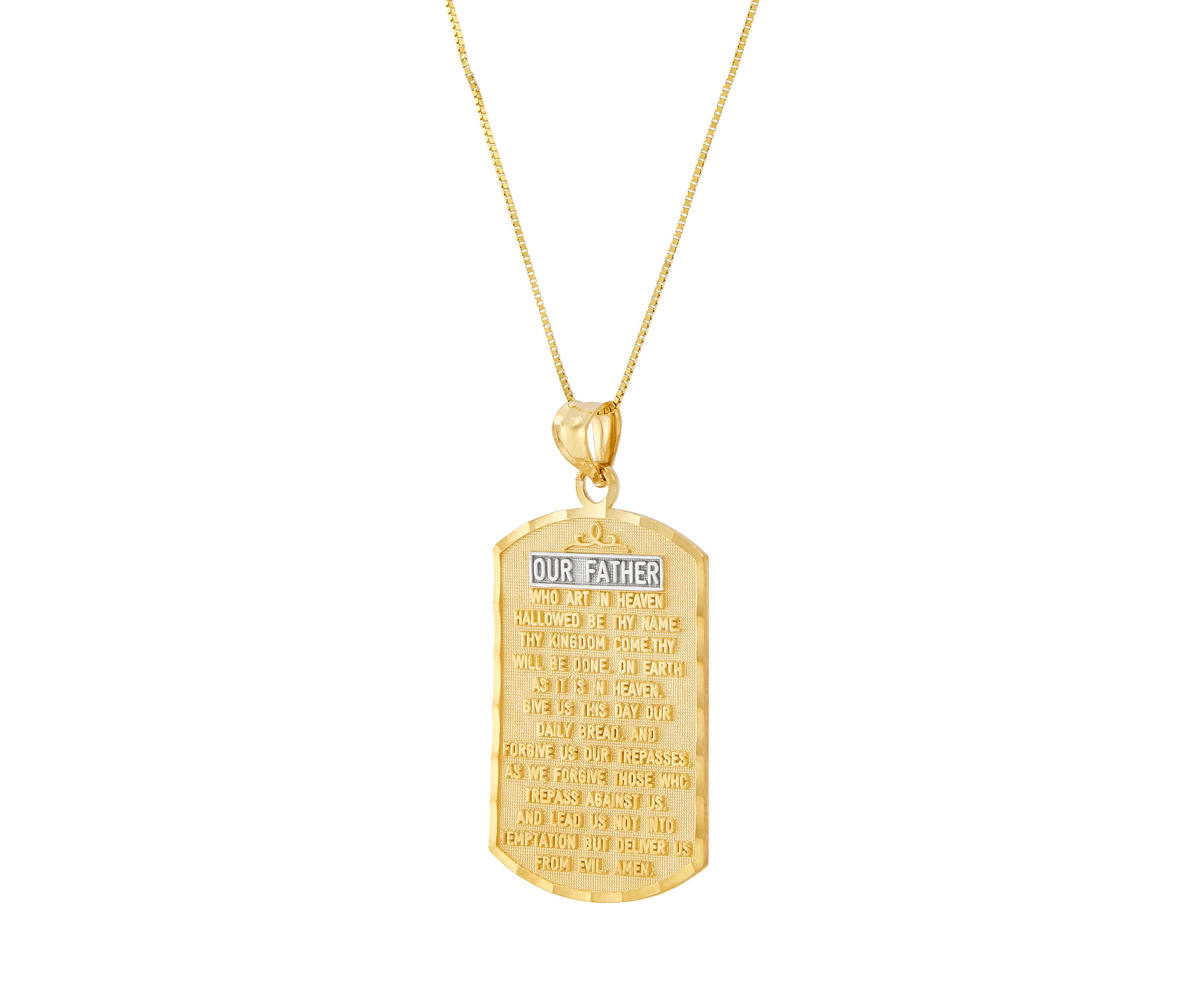Our Father Prayer Pendant with 18" Box Chain in 10K Yellow Gold