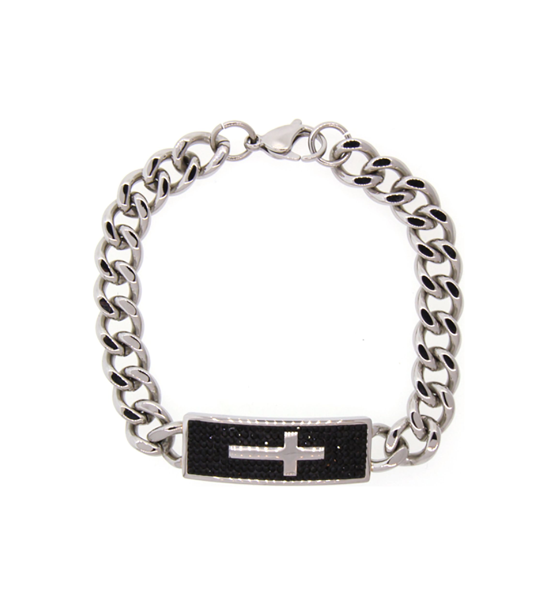  Stainless Steel Link Bracelet with Black Crystals