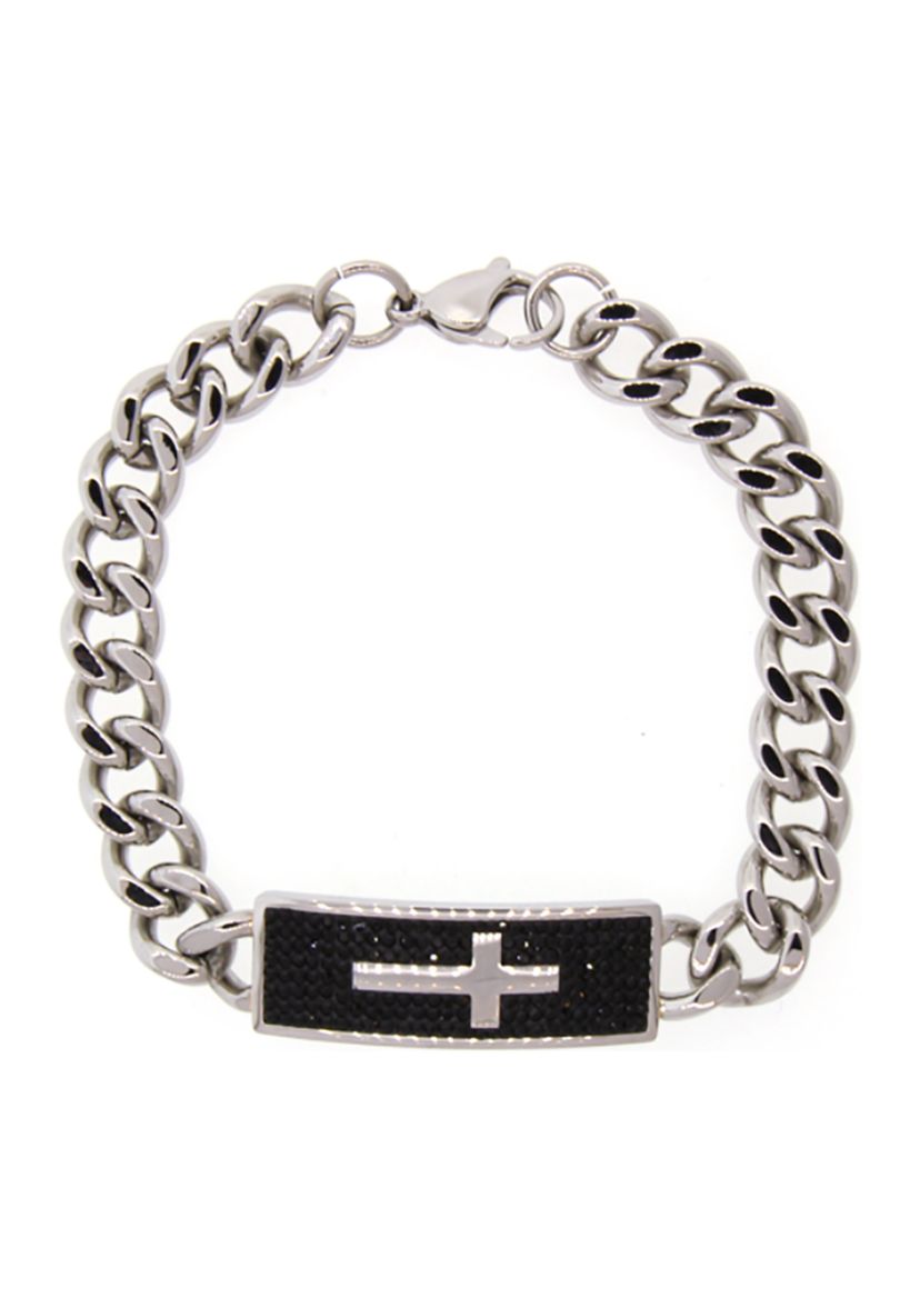  Stainless Steel Link Bracelet with Black Crystals