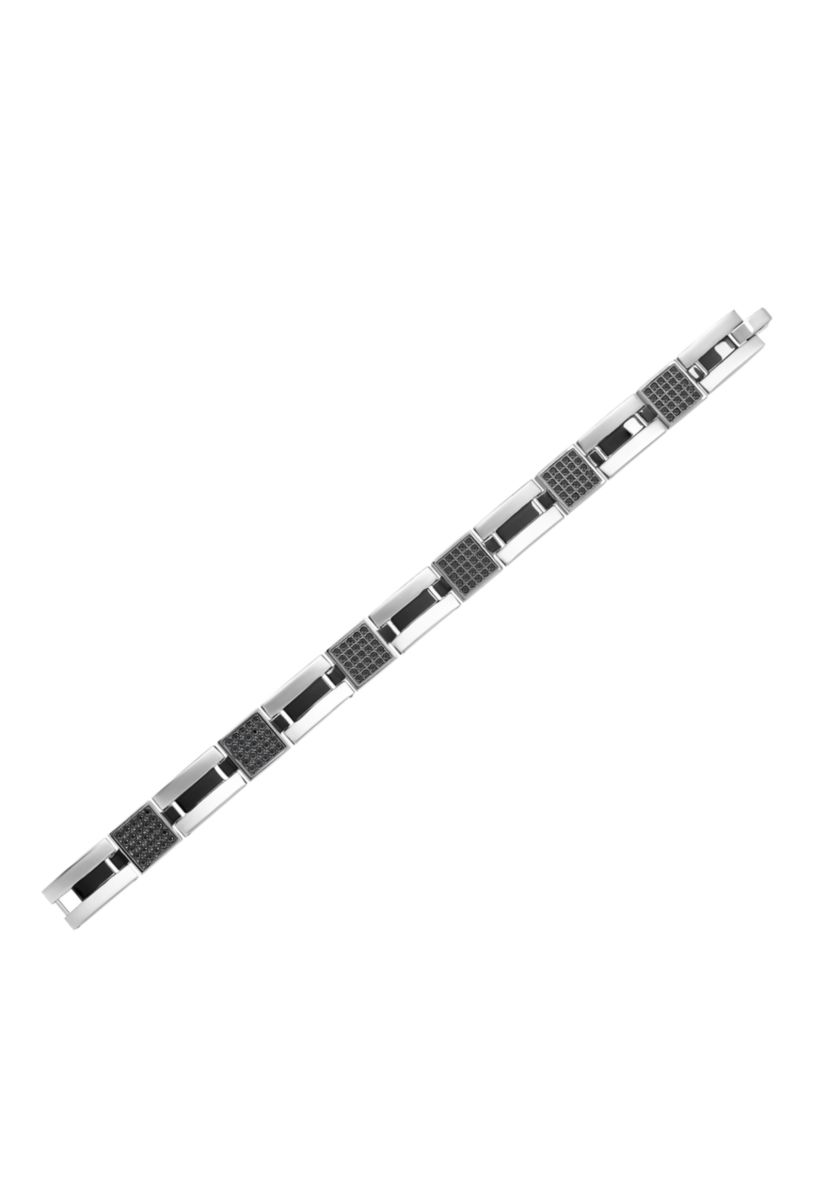 Mens Stainless Steel Back IP & Black CZ Link  Bracelet