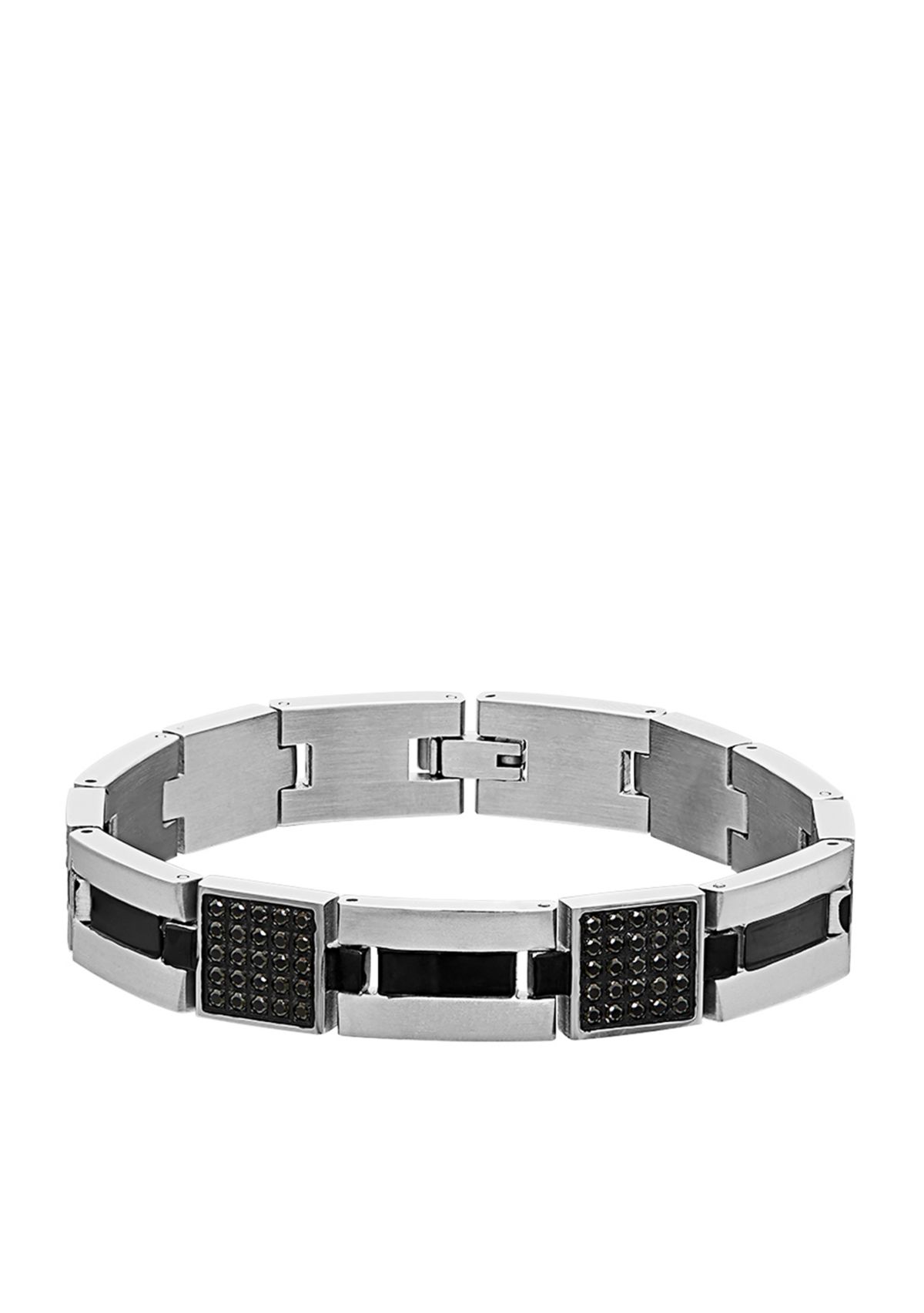 Mens Stainless Steel Back IP & Black CZ Link  Bracelet