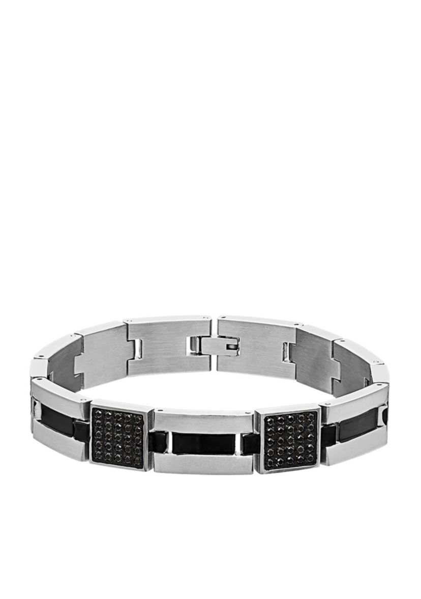 Mens Stainless Steel Back IP & Black CZ Link  Bracelet