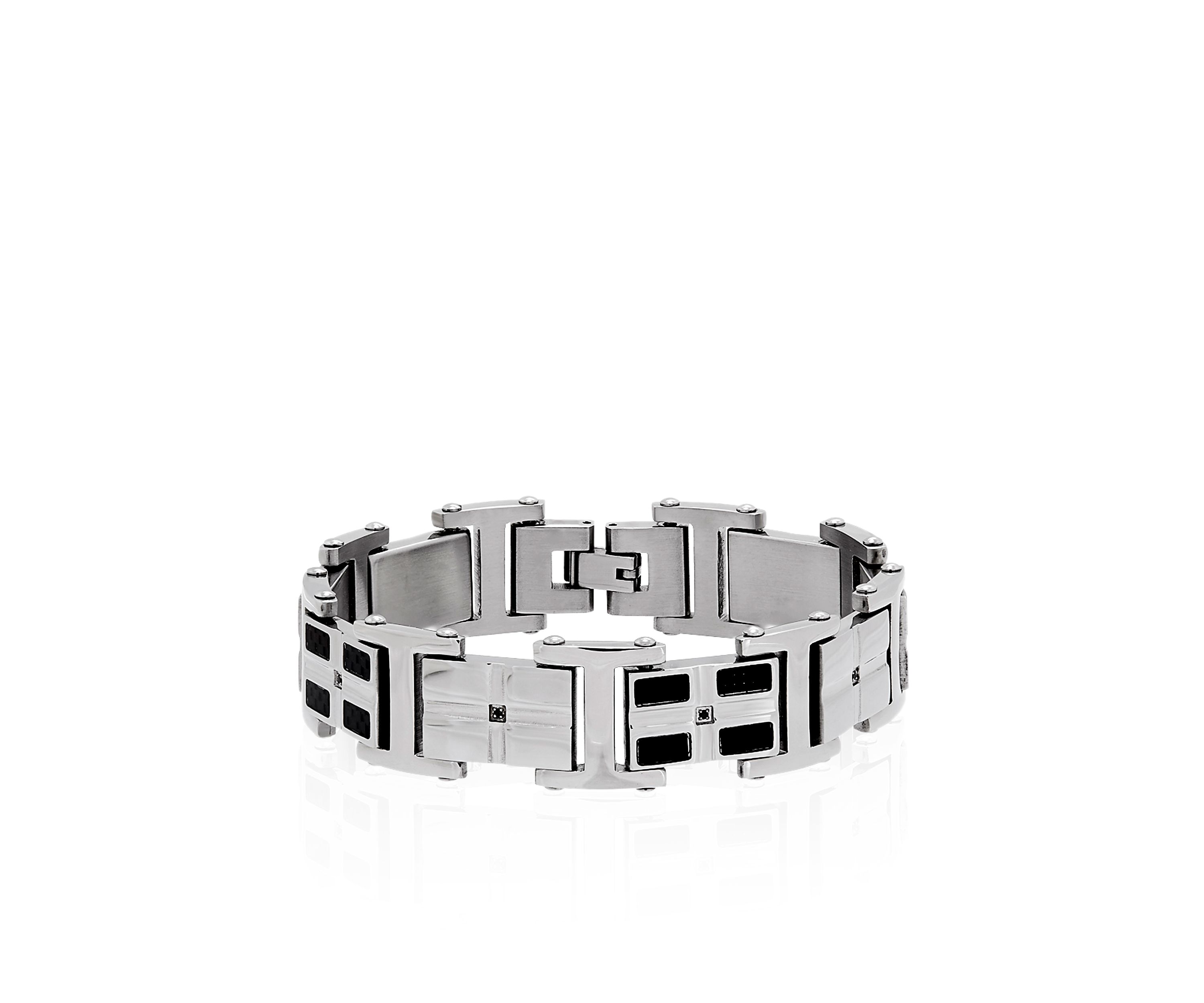 Black Carbon Fiber & Cubic Zirconia Bracelet in Stainless Steel