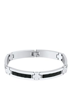 Belk & Co Men's 1/3 ct. t.w. Diamond Accent Black Leather Bracelet in Stainless Steel, Silver, 9.5 in -  0098087894971