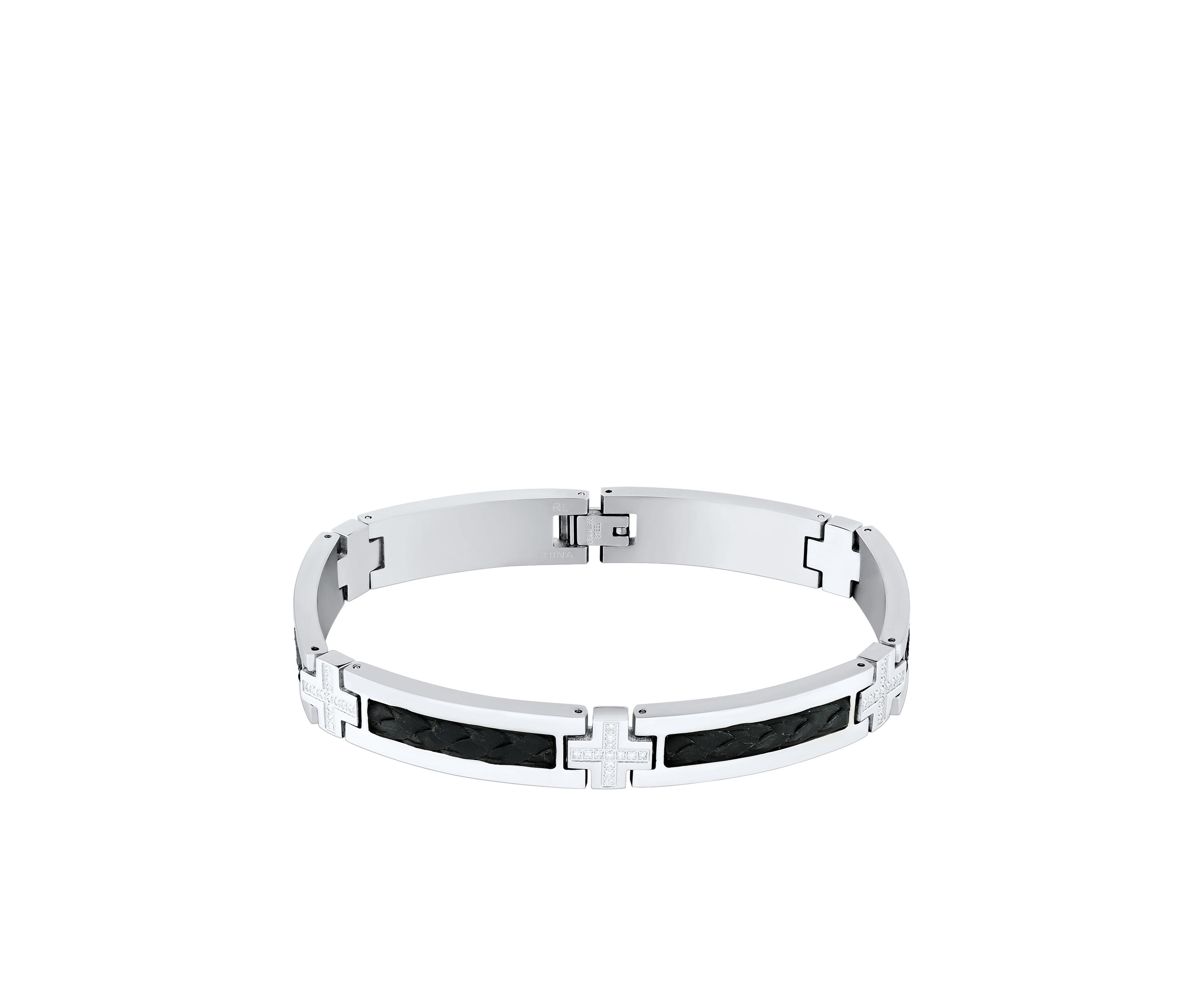 Mens 1/3 ct. t.w. Diamond Accent Black Leather Bracelet in Stainless Steel