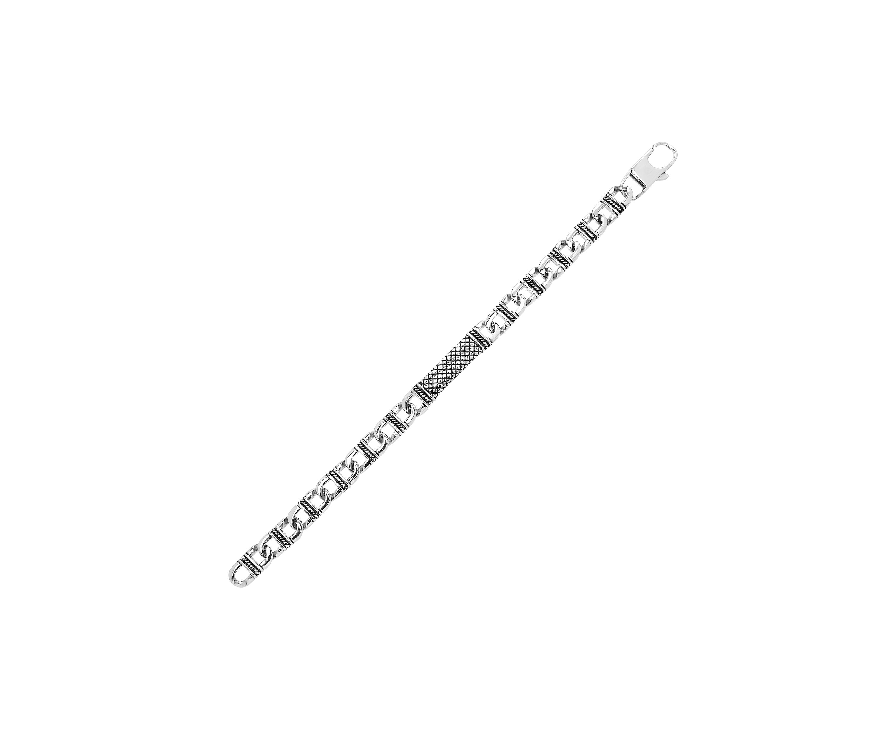 Mens Railroad Design Bracelet in Stainless Steel