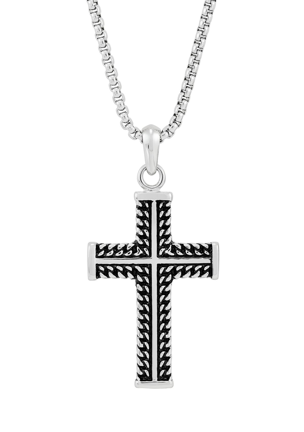 Cross Pendant Necklace with 24" Popcorn Chain in Stainless Steel 