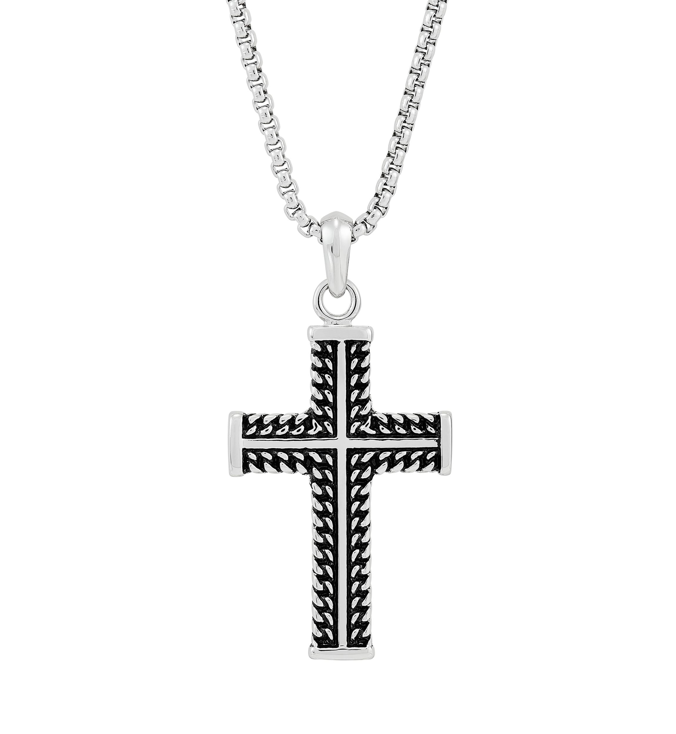 Cross Pendant Necklace with 24" Popcorn Chain in Stainless Steel 