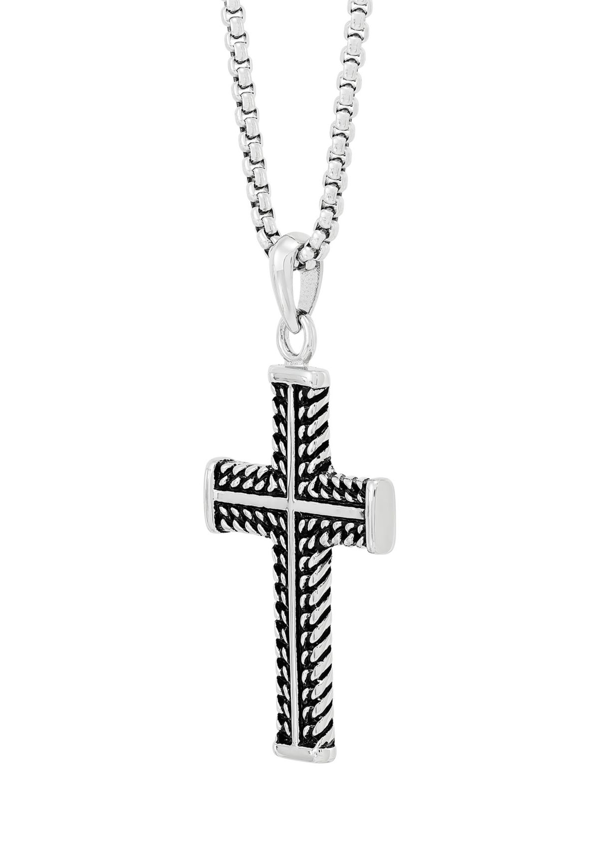 Cross Pendant Necklace with 24" Popcorn Chain in Stainless Steel 