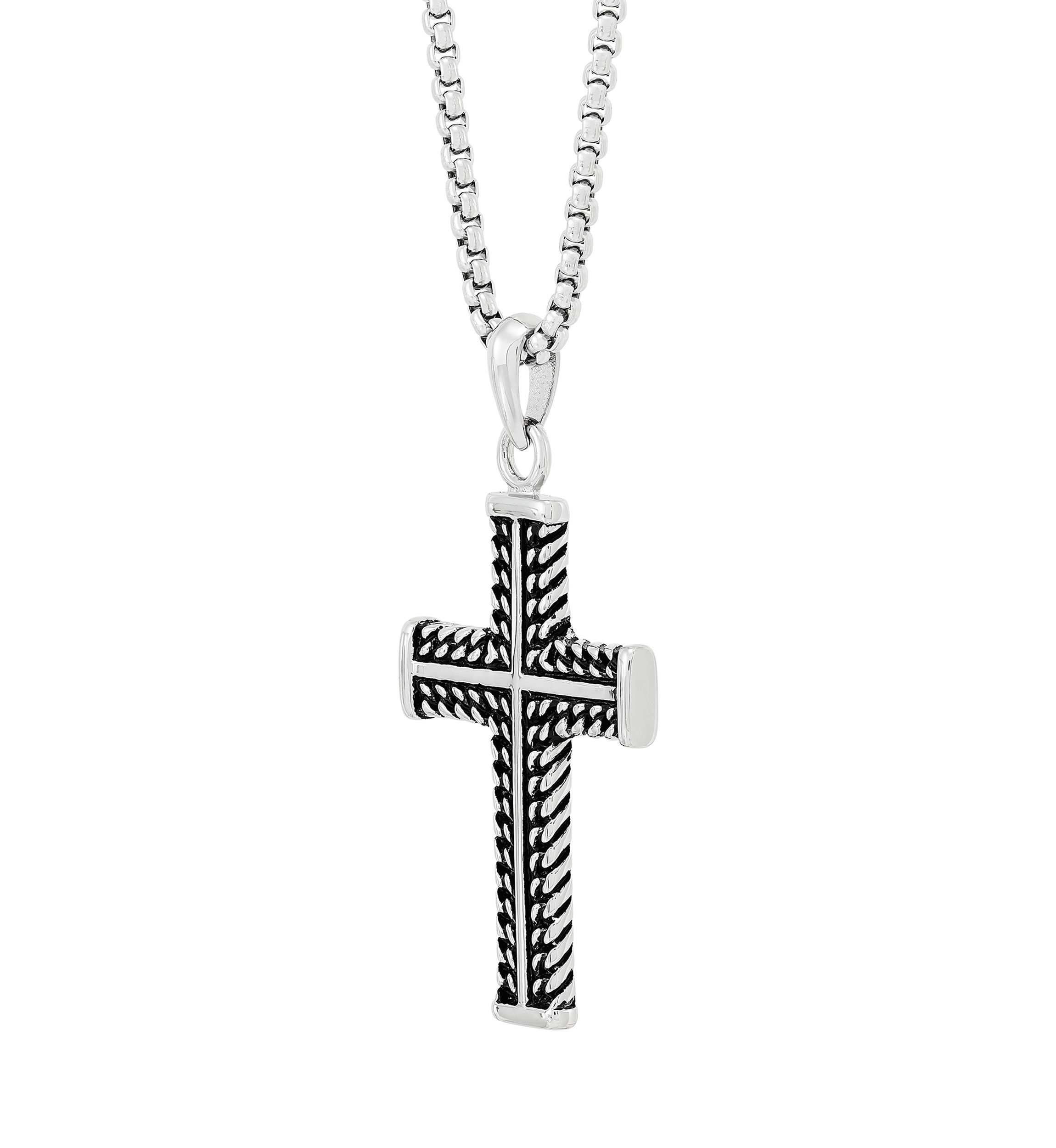 Cross Pendant Necklace with 24" Popcorn Chain in Stainless Steel 