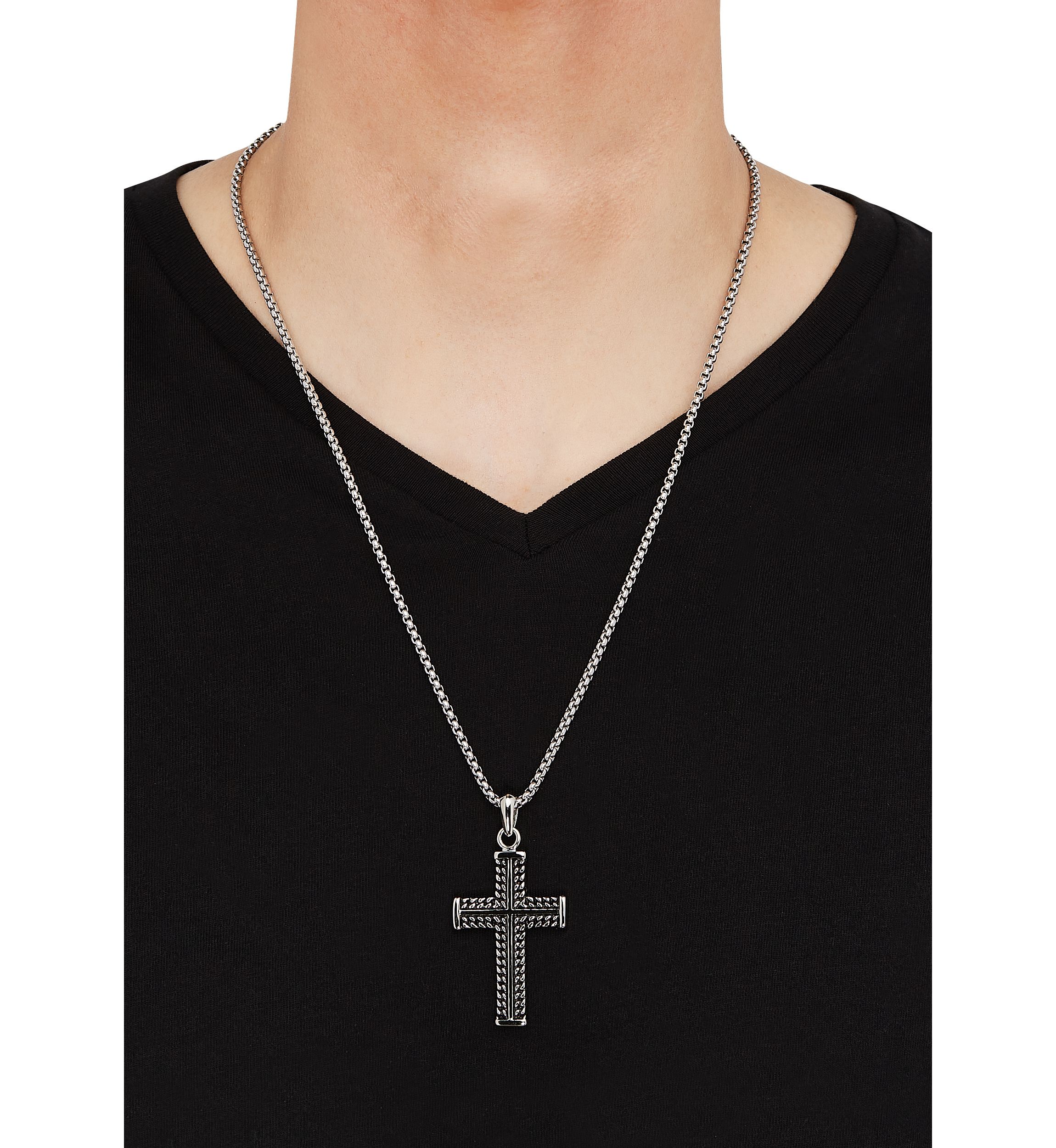 Cross Pendant Necklace with 24" Popcorn Chain in Stainless Steel 