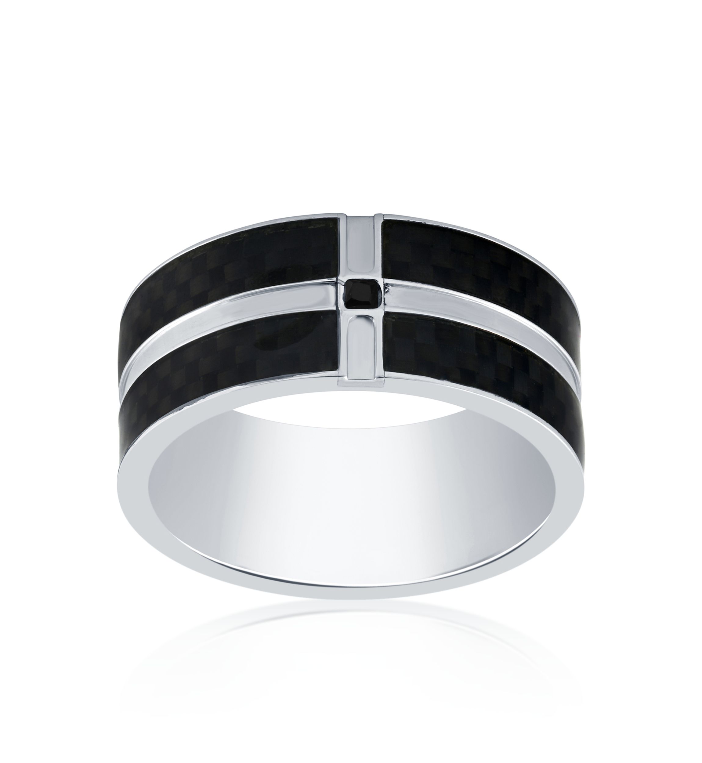 Cubic Zirconia with Black Carbon Fiber Ring in Stainless Steel Ring