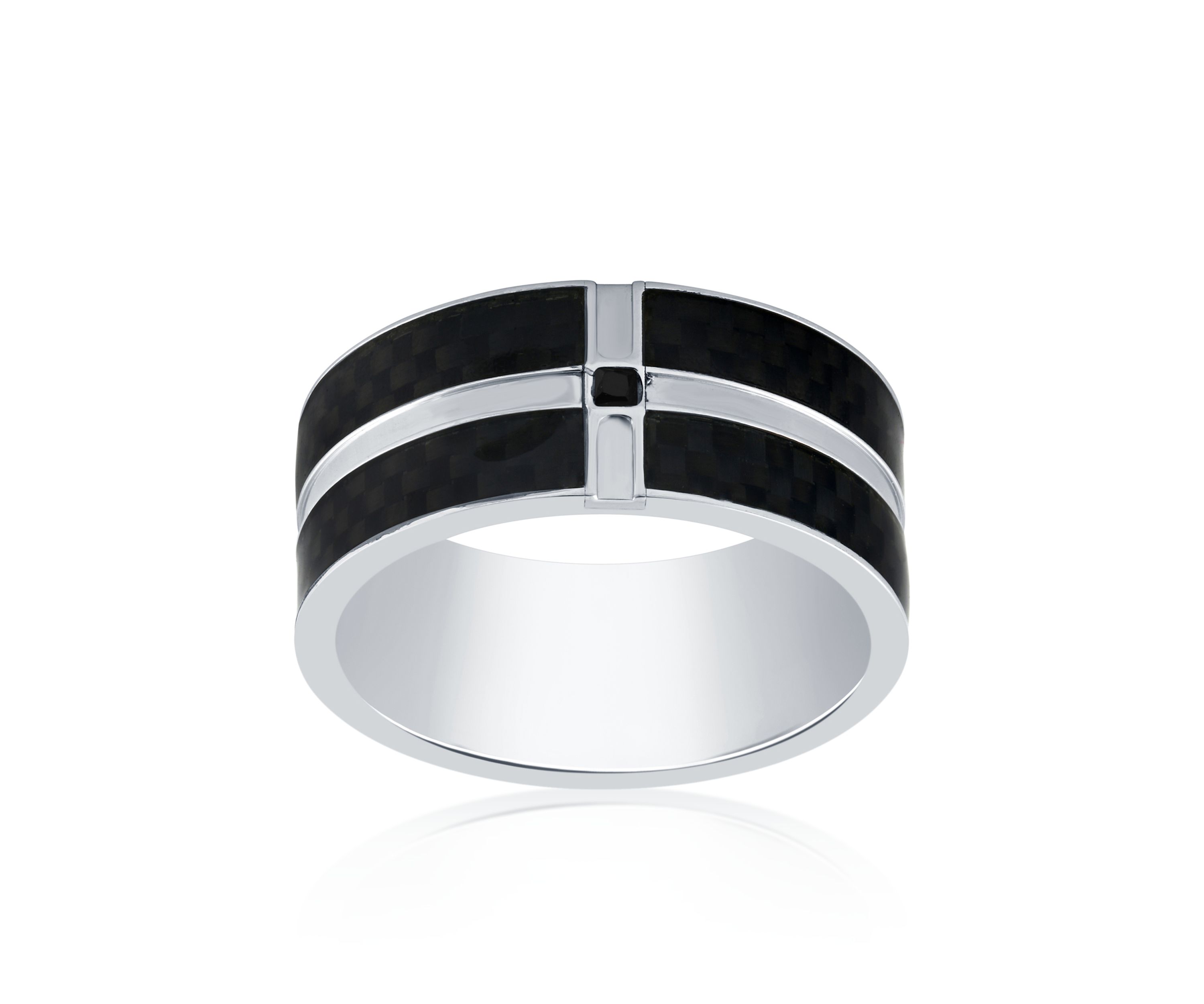 Cubic Zirconia with Black Carbon Fiber Ring in Stainless Steel Ring