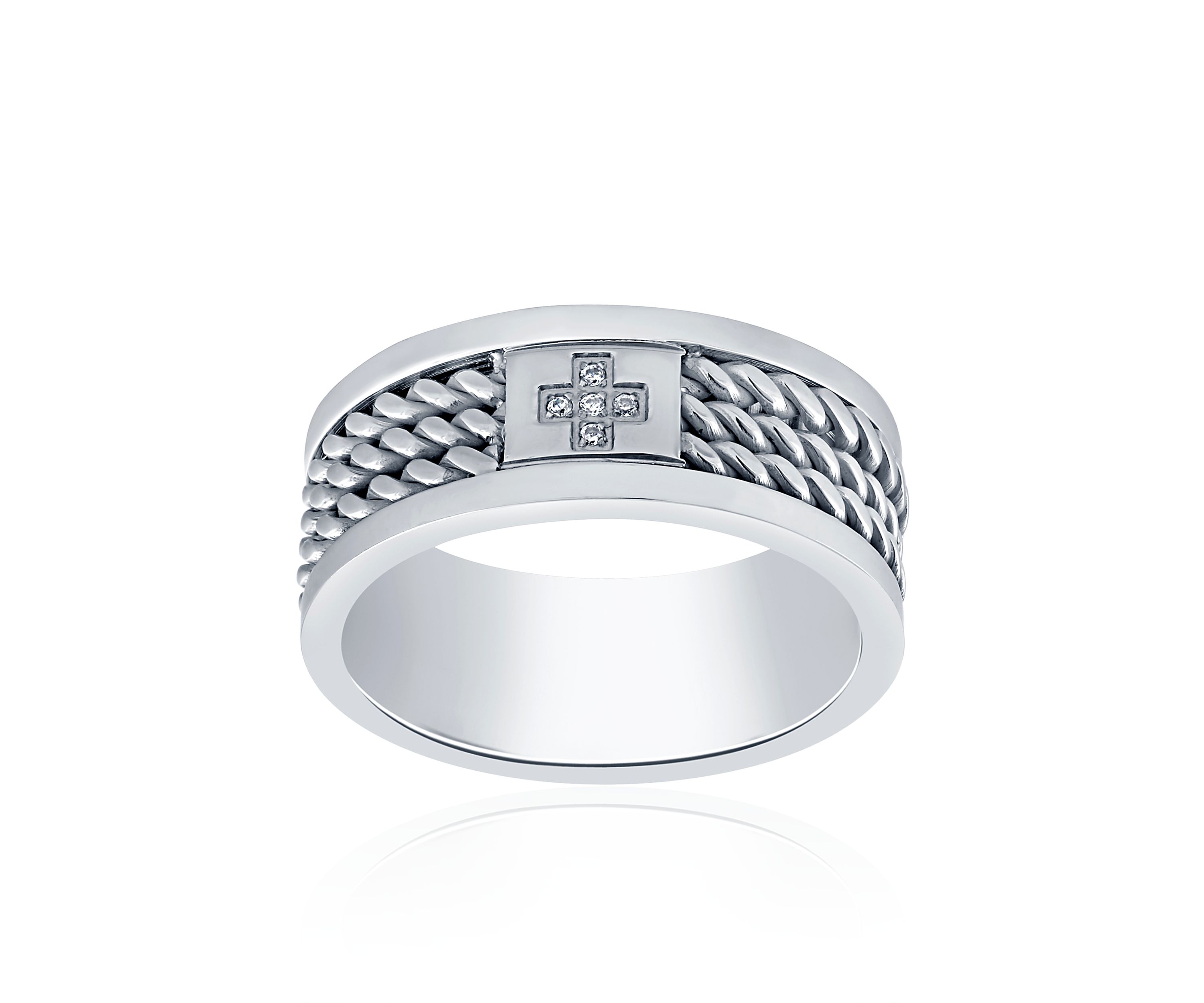Cubic Zirconia Cross Twist Band Ring in Stainless Steel Ring