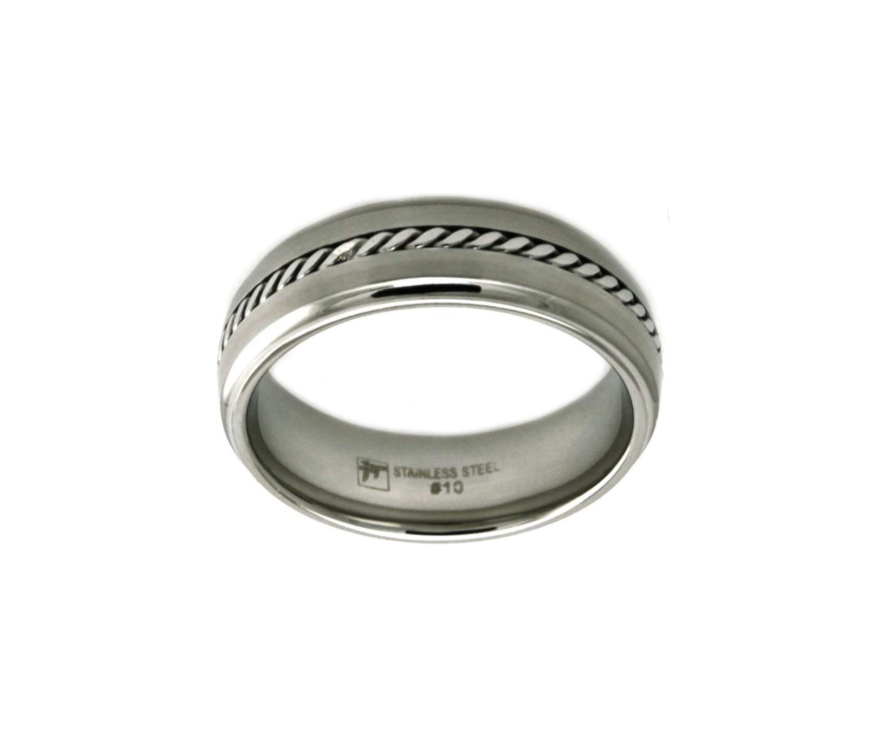 Mens Band with Twist Centre in Stainless Steel