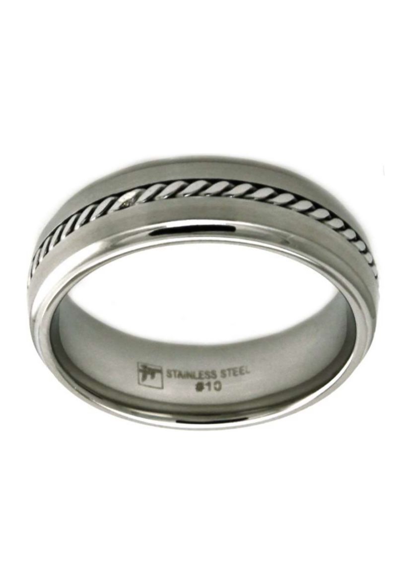 Mens Band with Twist Centre in Stainless Steel