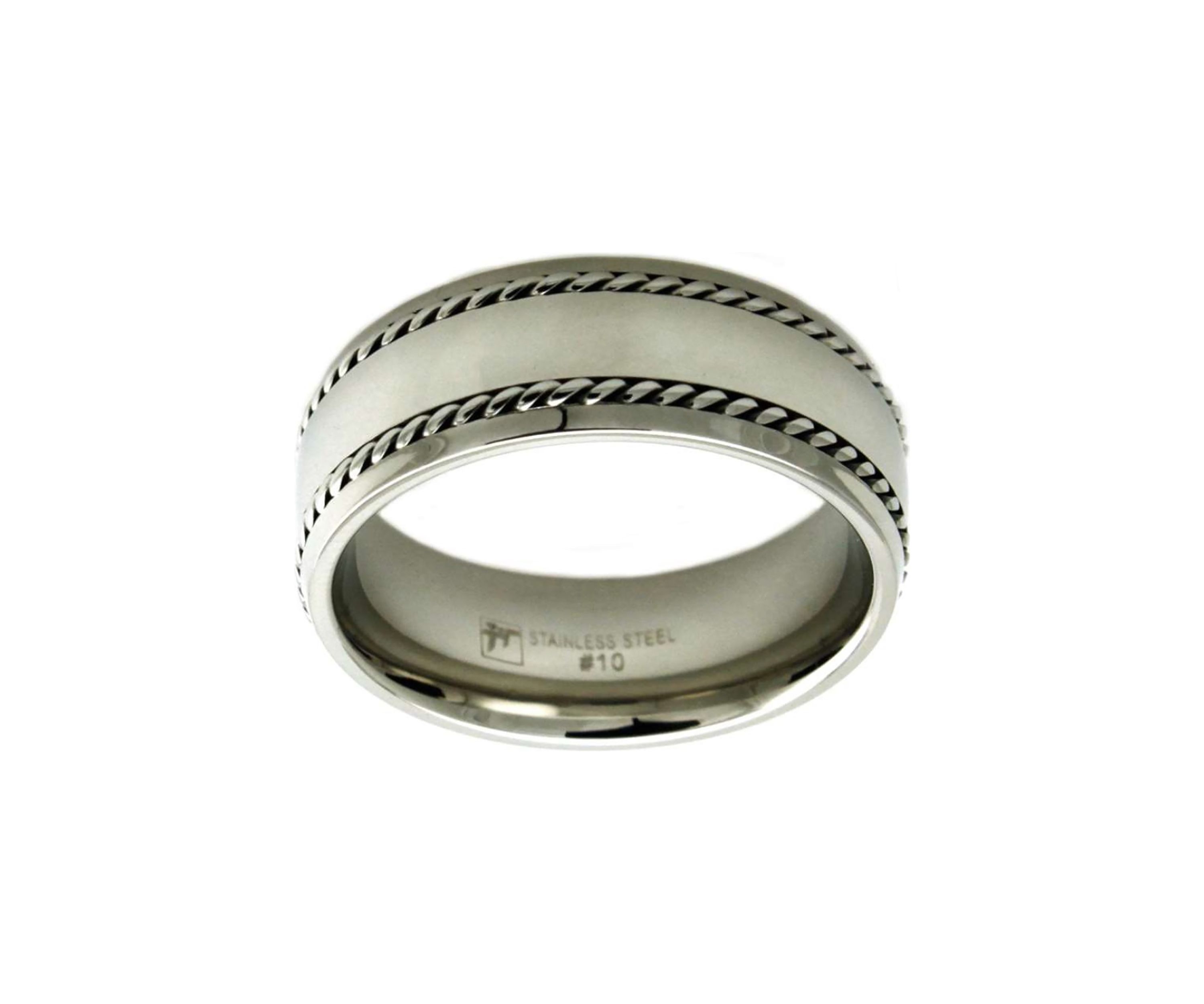 8 Millimeter Gents Band with Twist Border in Stainless Steel