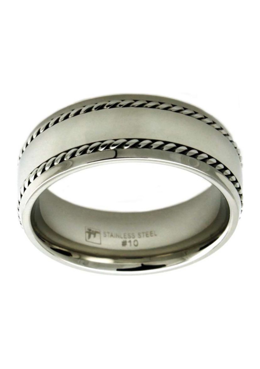 8 Millimeter Gents Band with Twist Border in Stainless Steel