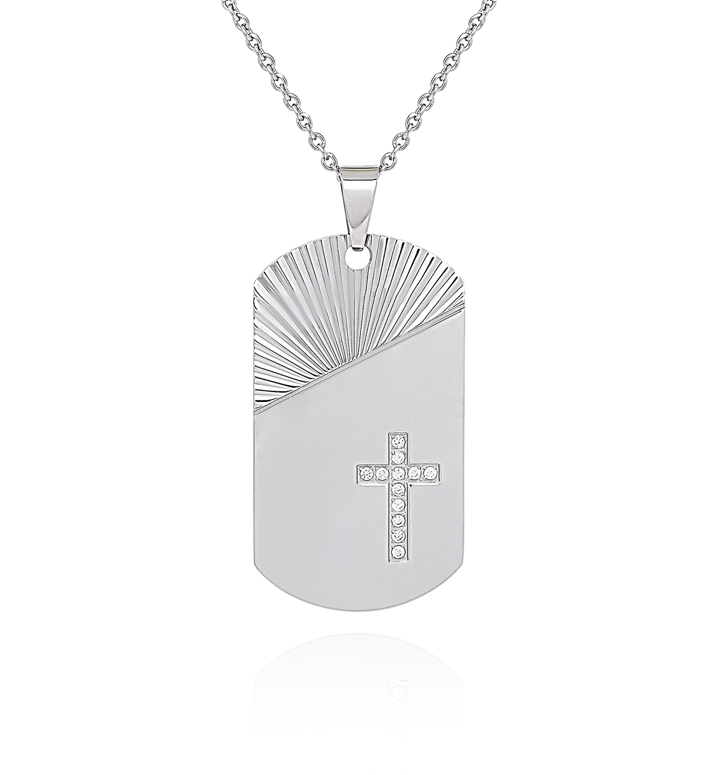 Cubic Zirconia Cross Pendant in Stainless Steel