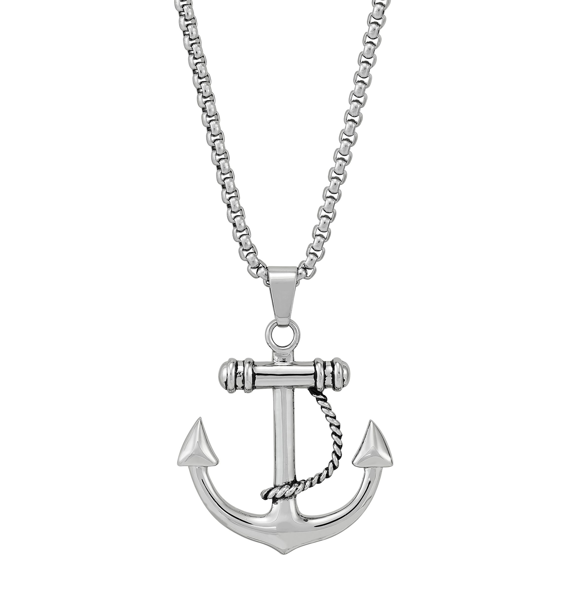 Anchor Pendant Necklace with 24" Popcorn Chain in Stainless Steel