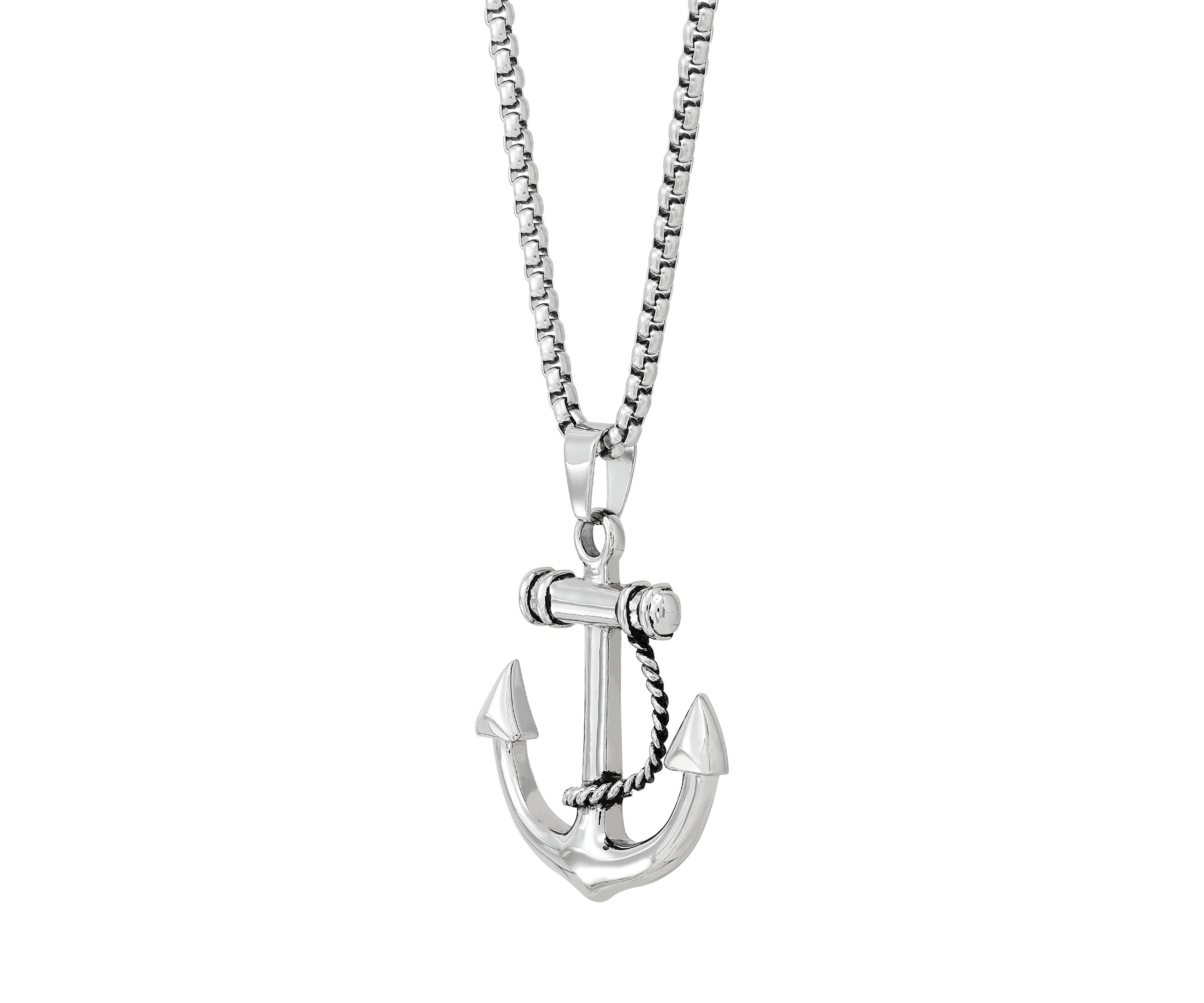 Anchor Pendant Necklace with 24" Popcorn Chain in Stainless Steel