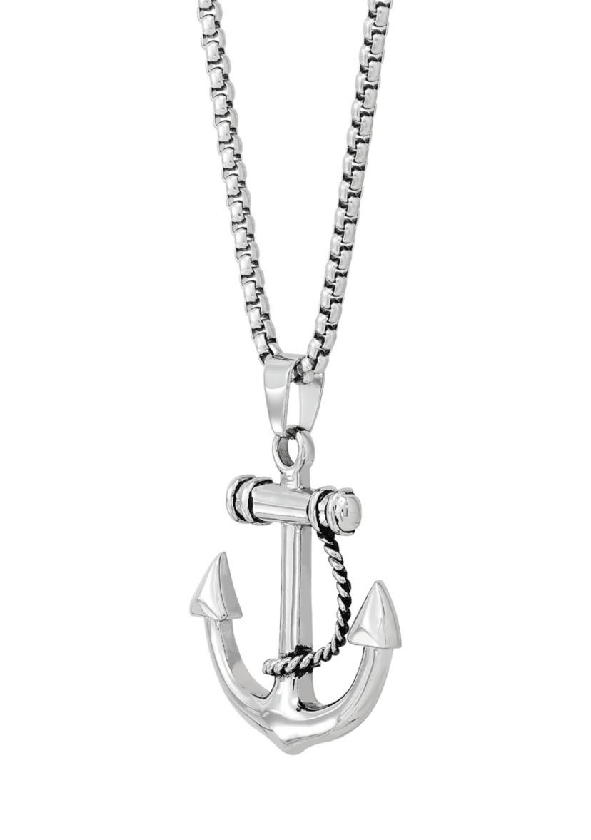Anchor Pendant Necklace with 24" Popcorn Chain in Stainless Steel