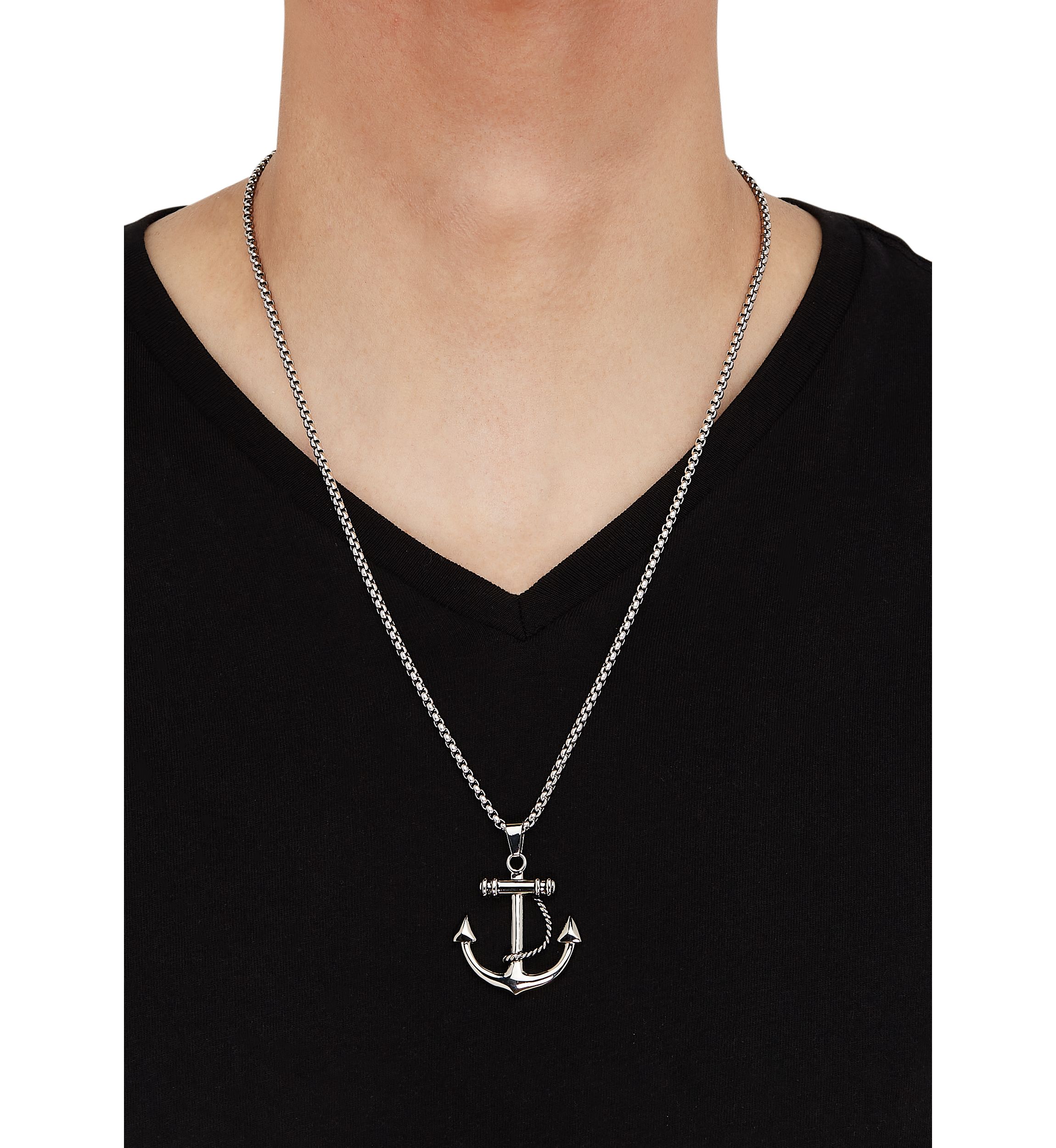 Anchor Pendant Necklace with 24" Popcorn Chain in Stainless Steel