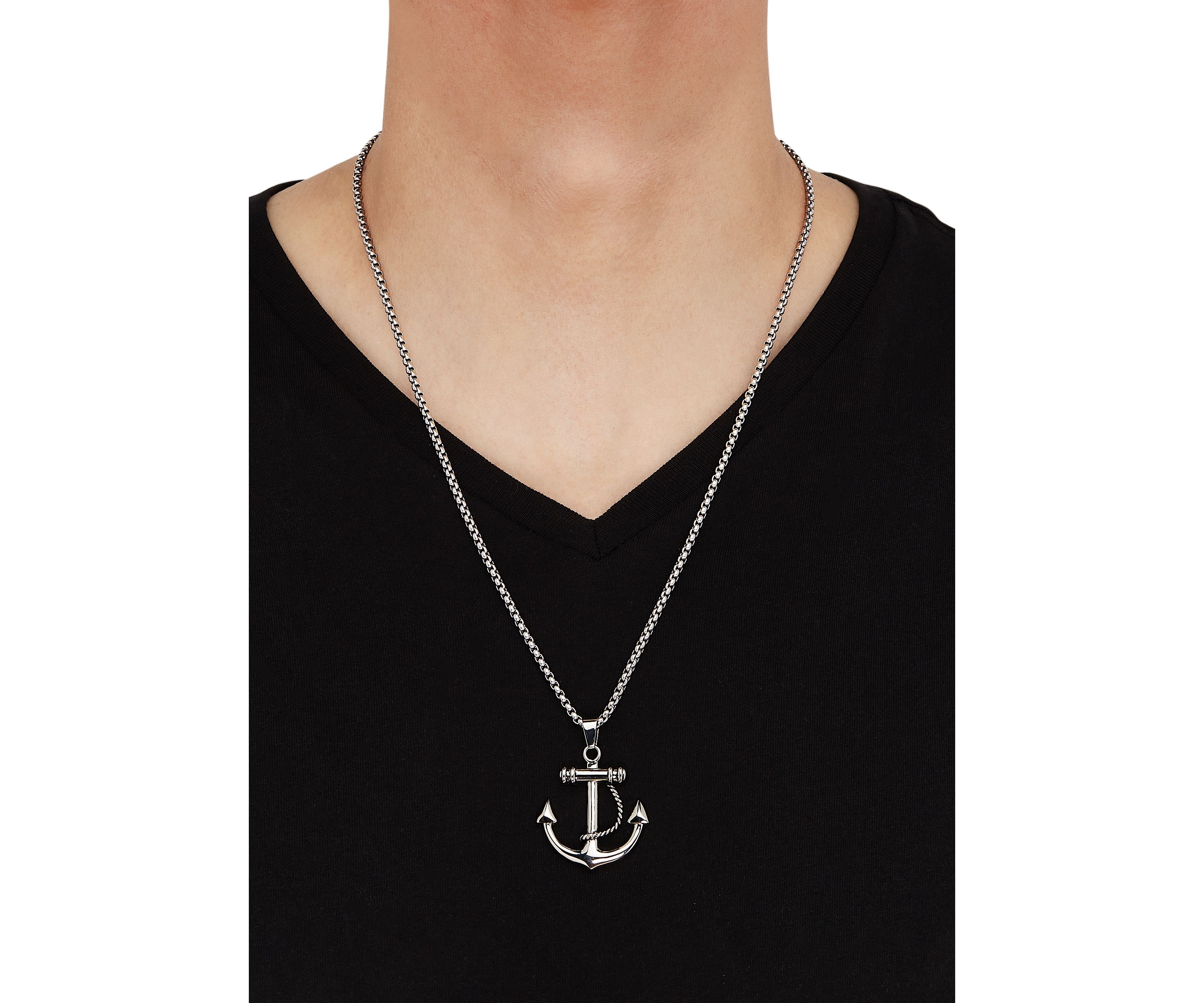 Anchor Pendant Necklace with 24" Popcorn Chain in Stainless Steel