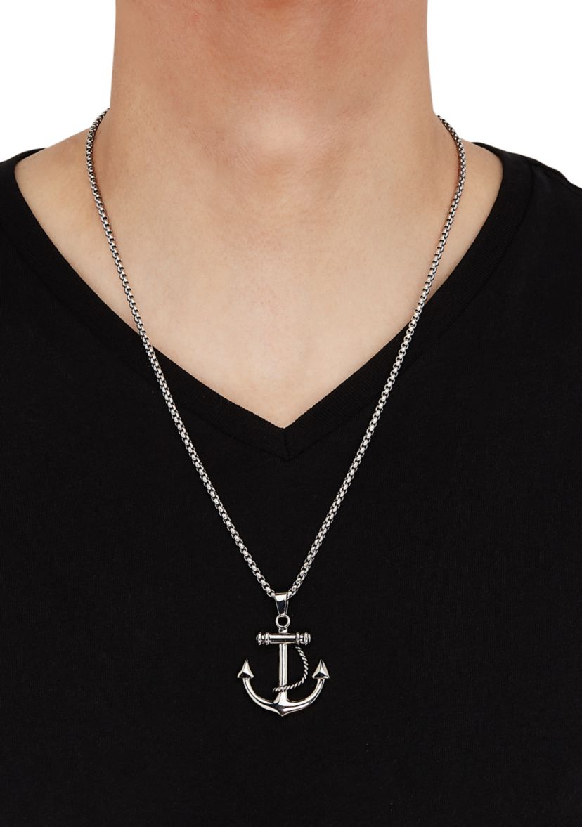 Anchor Pendant Necklace with 24" Popcorn Chain in Stainless Steel