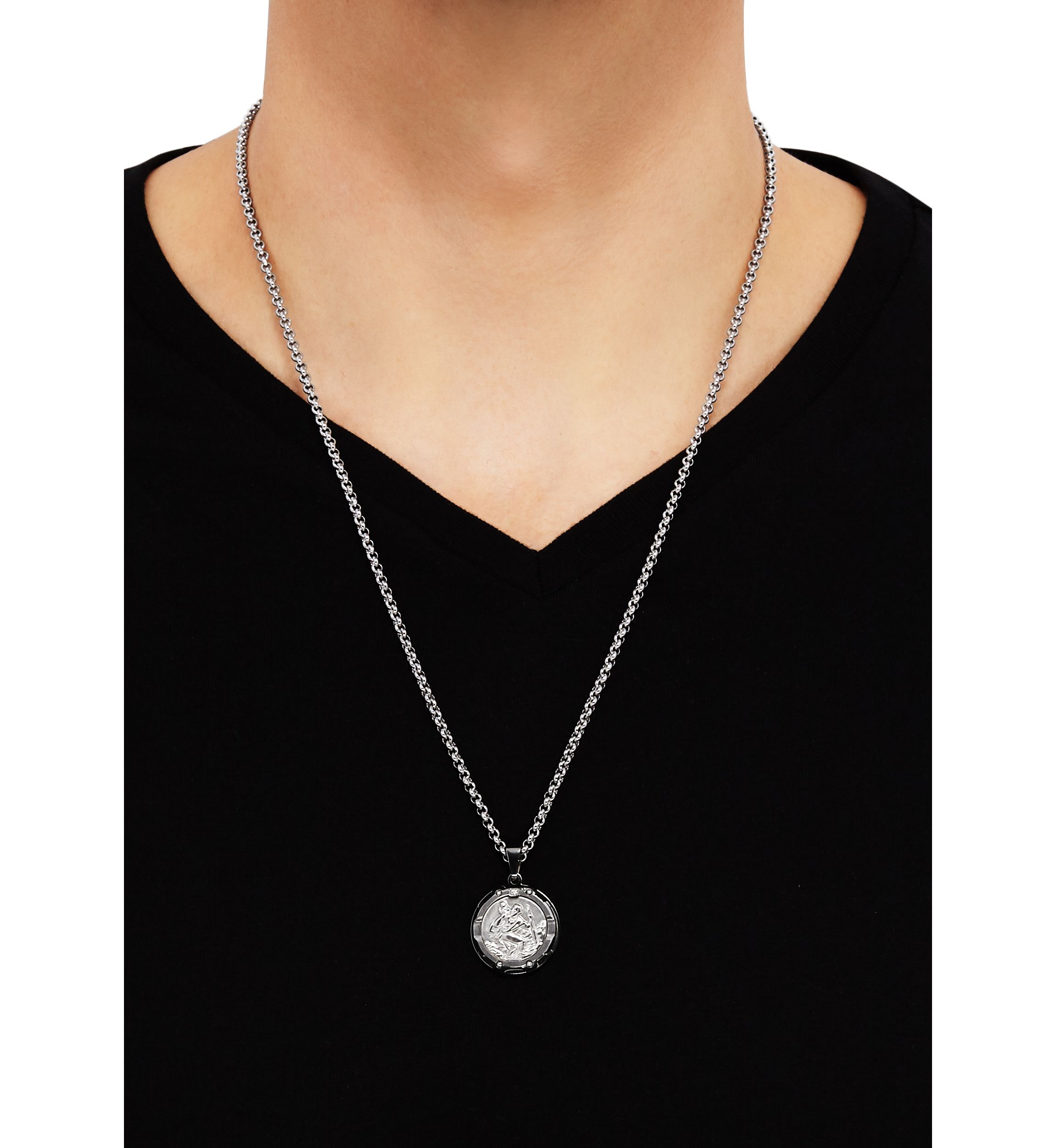 1 ct. t.w. Diamond Accent Pendant Necklace in Stainless Steel 