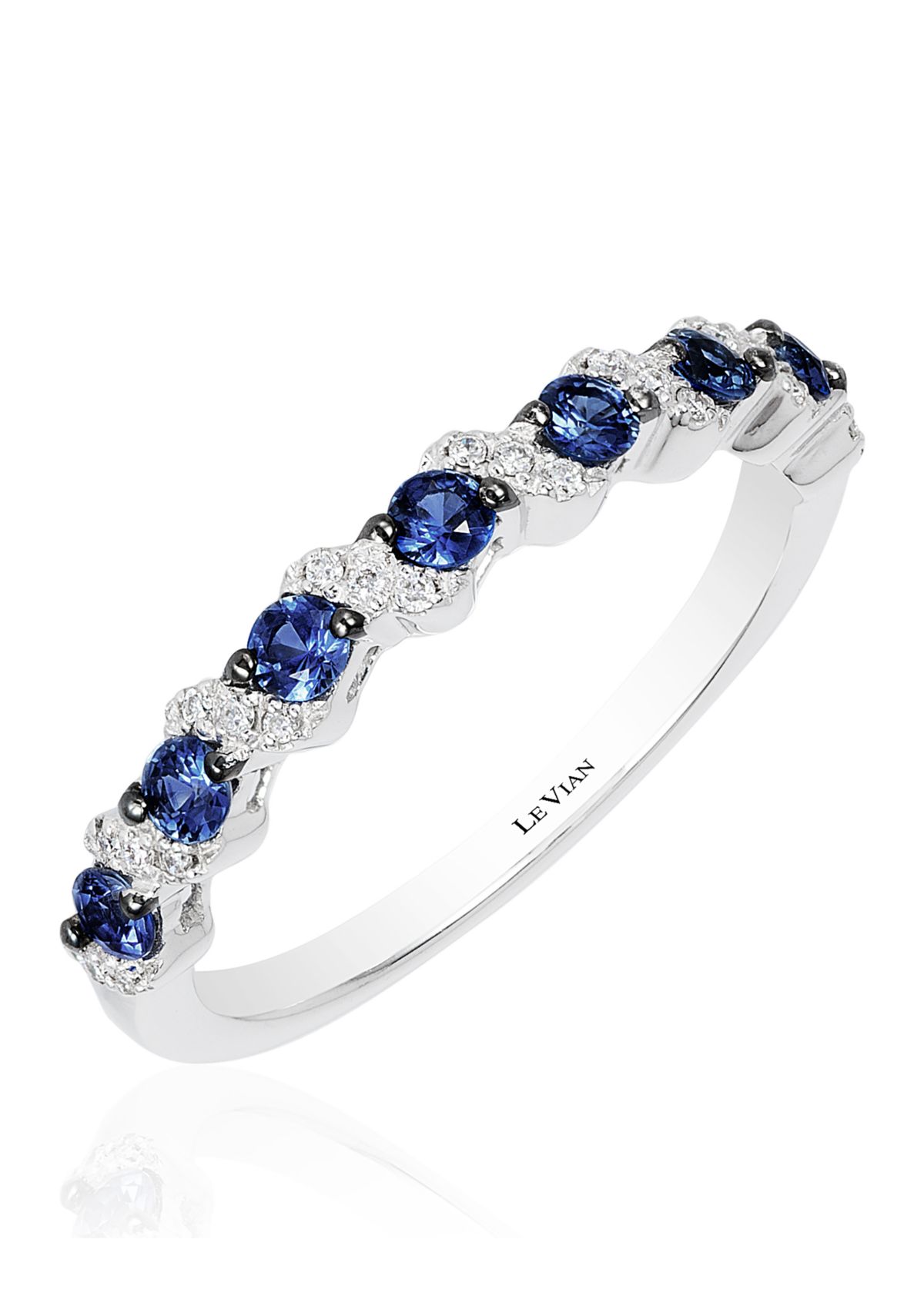 	  1/10 ct. t.w. Diamond and Sapphire Ring on 14K White Gold 