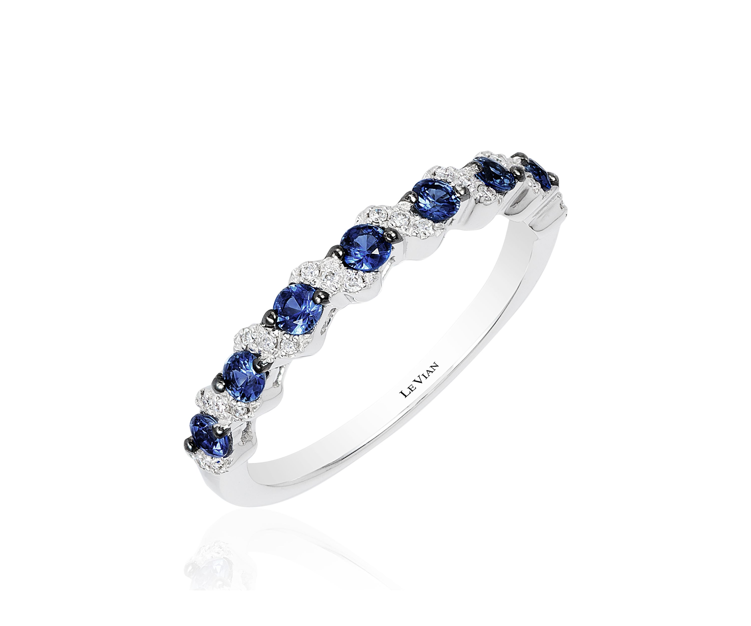 	  1/10 ct. t.w. Diamond and Sapphire Ring on 14K White Gold 